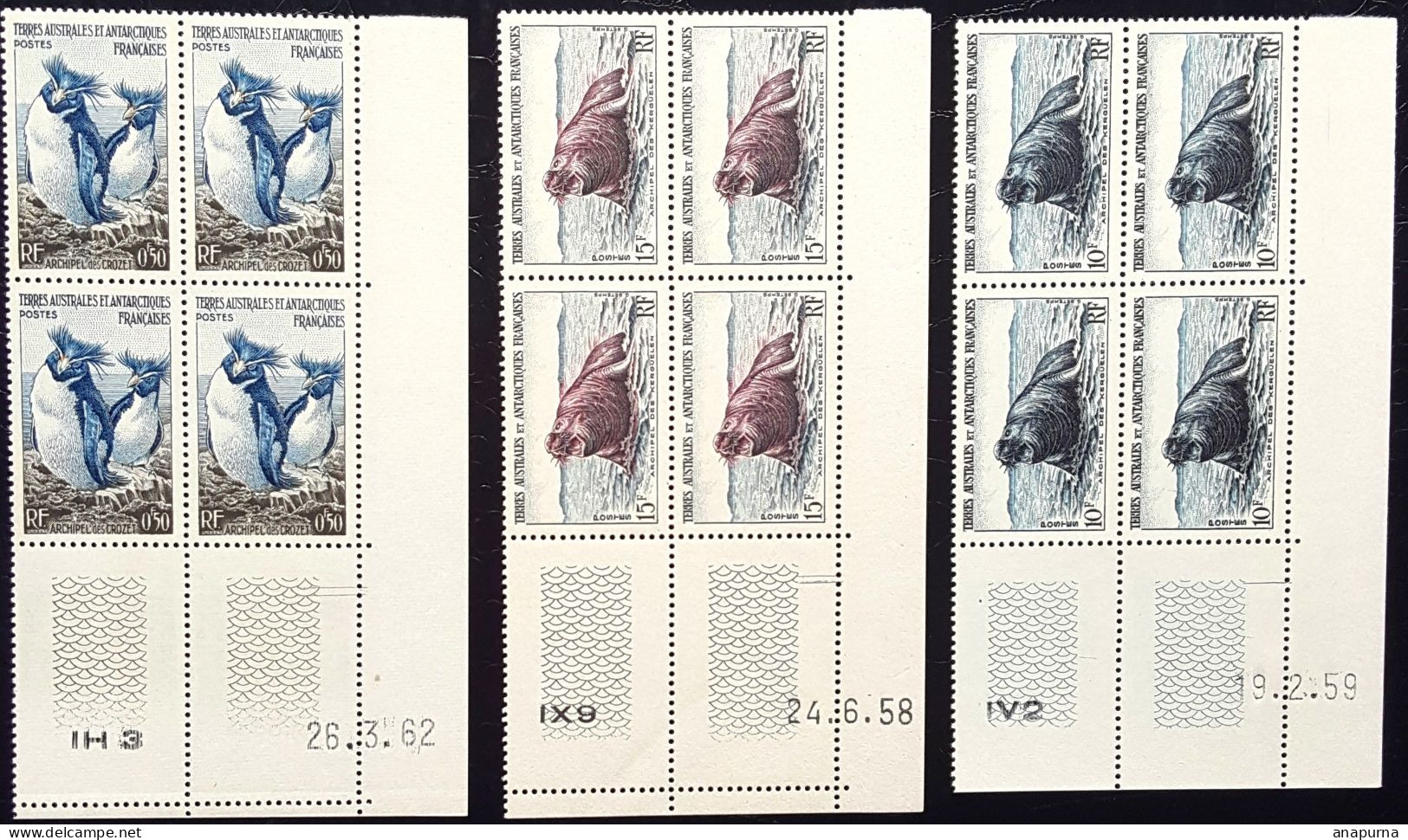 3 BLOC DE 4 Coin Daté, Timbres TAAF N° 2 6 7, - Unused Stamps
