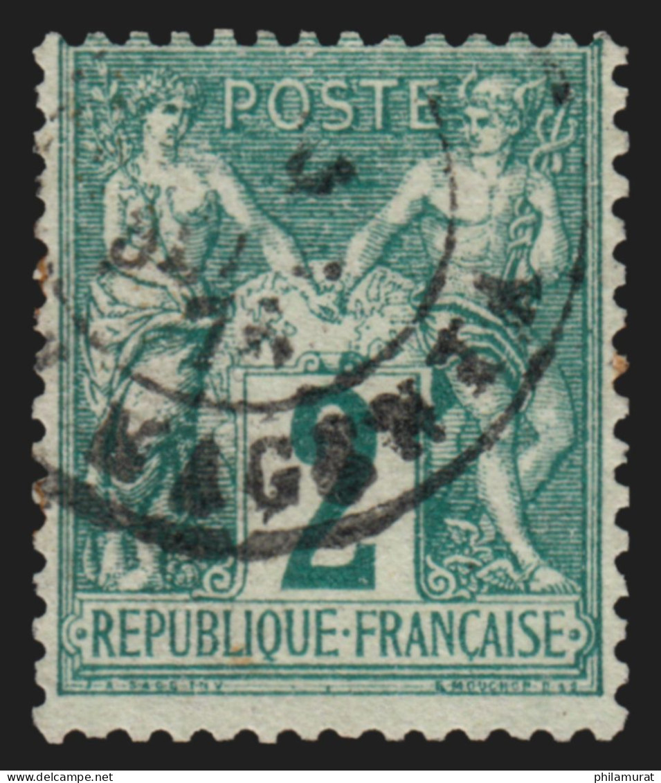 N°62, Sage 2c Vert, Type I, Oblitéré, Signé CALVES + Certificat - TB D'ASPECT - 1876-1878 Sage (Typ I)