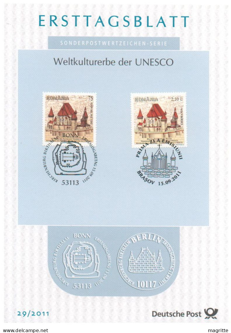 Allemagne - Roumanie Eglise De Bertian Birthälm 2011 Emission Commune Mixte ETB Germany  Romania Joint Issue Mixed Card - Joint Issues