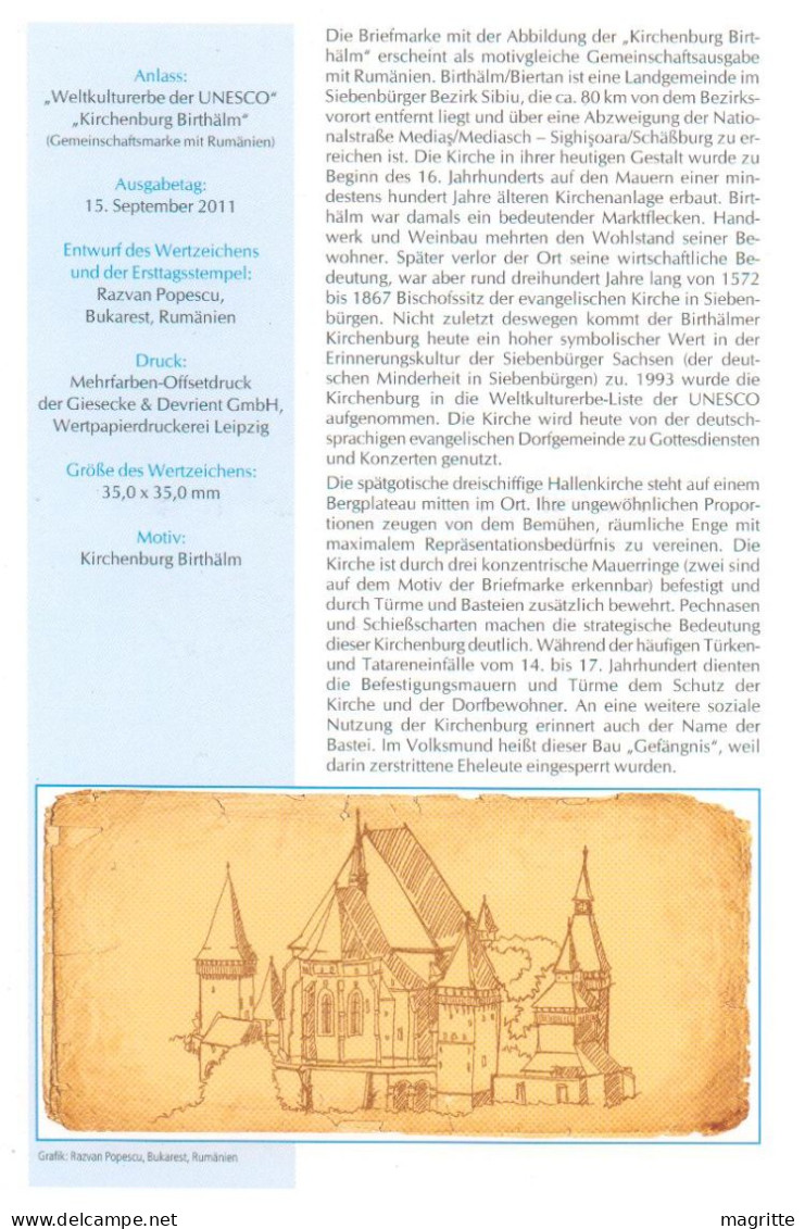 Allemagne - Roumanie Eglise De Bertian Birthälm 2011 Emission Commune Mixte ETB Germany  Romania Joint Issue Mixed Card - Gezamelijke Uitgaven