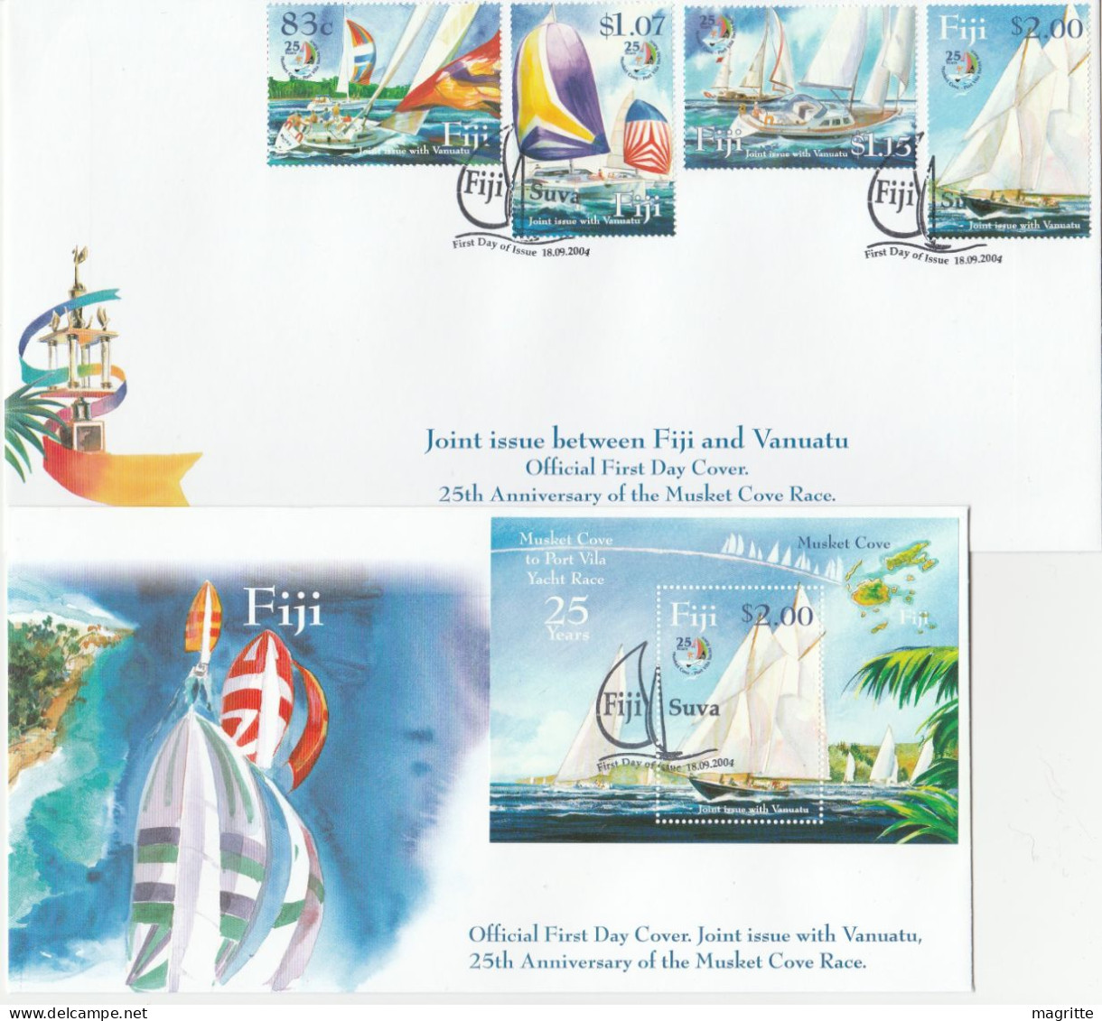 Fidji 2004 FDC 's Emission Commune Vanuatu Musket Cove To Port Vila Yatch Race Fiji Joint Issue FDC 's - Emissions Communes