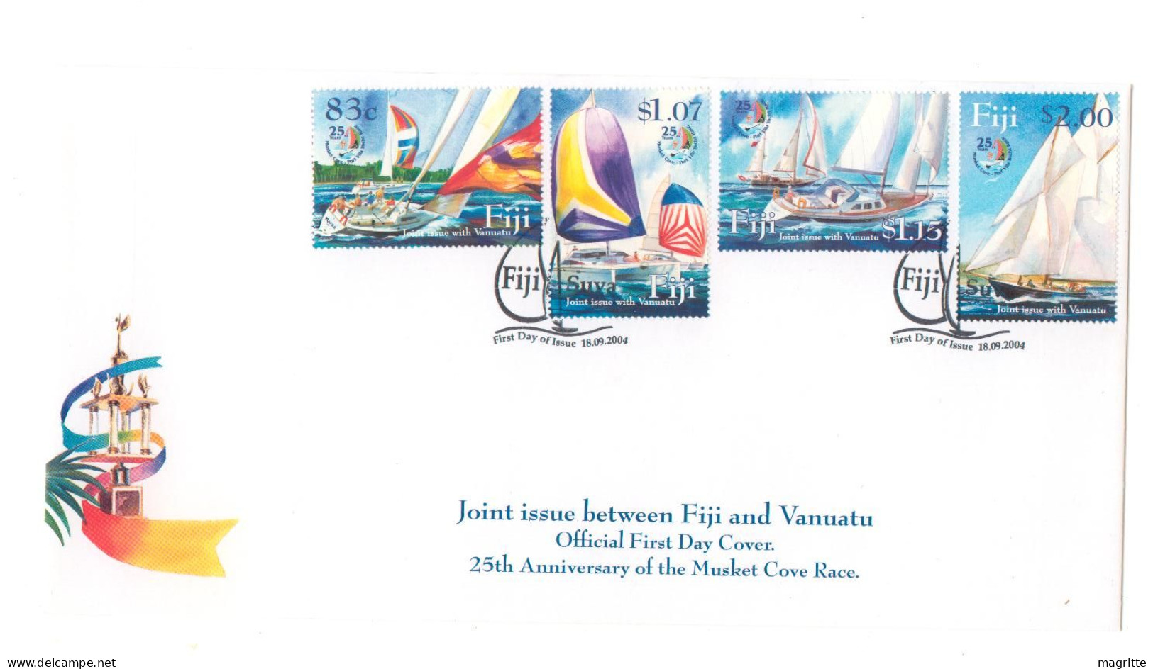 Fidji 2004 FDC 's Emission Commune Vanuatu Musket Cove To Port Vila Yatch Race Fiji Joint Issue FDC 's - Gezamelijke Uitgaven