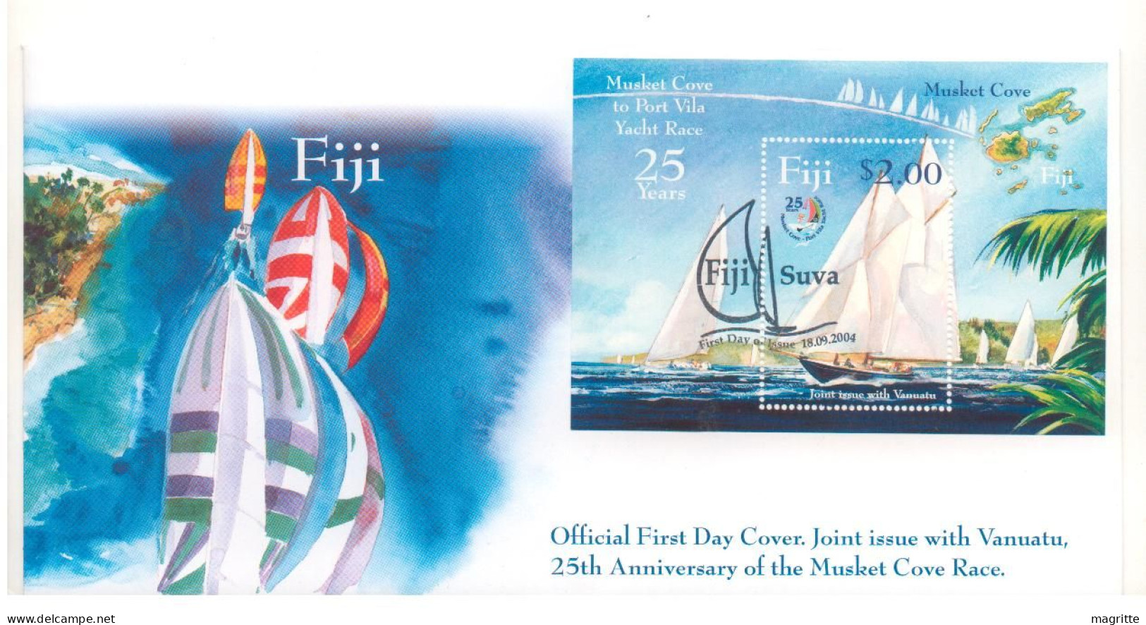 Fidji 2004 FDC 's Emission Commune Vanuatu Musket Cove To Port Vila Yatch Race Fiji Joint Issue FDC 's - Emissioni Congiunte