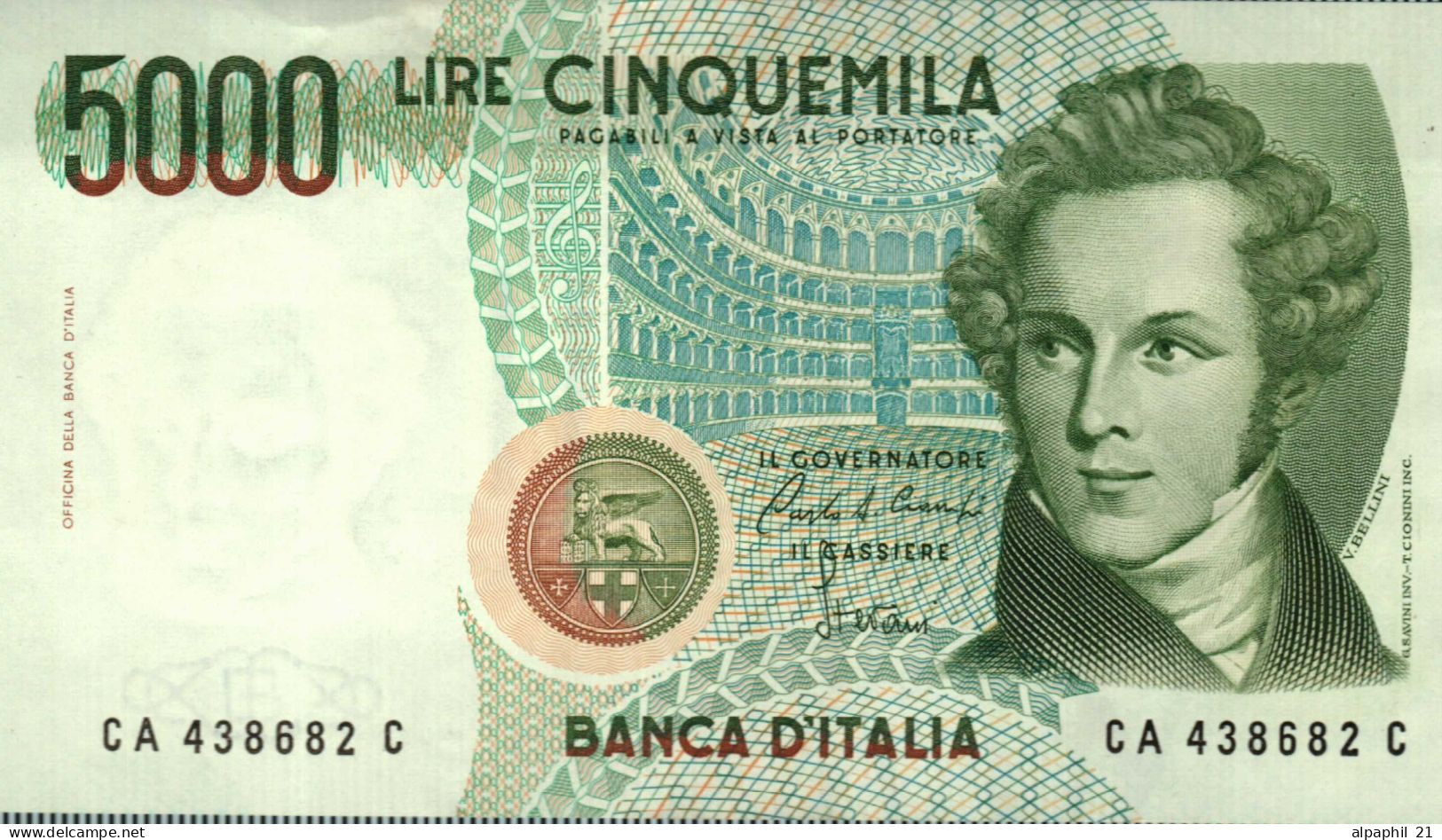 BANCONOTA ITALIA L.5000 BELLINI - 5000 Lire