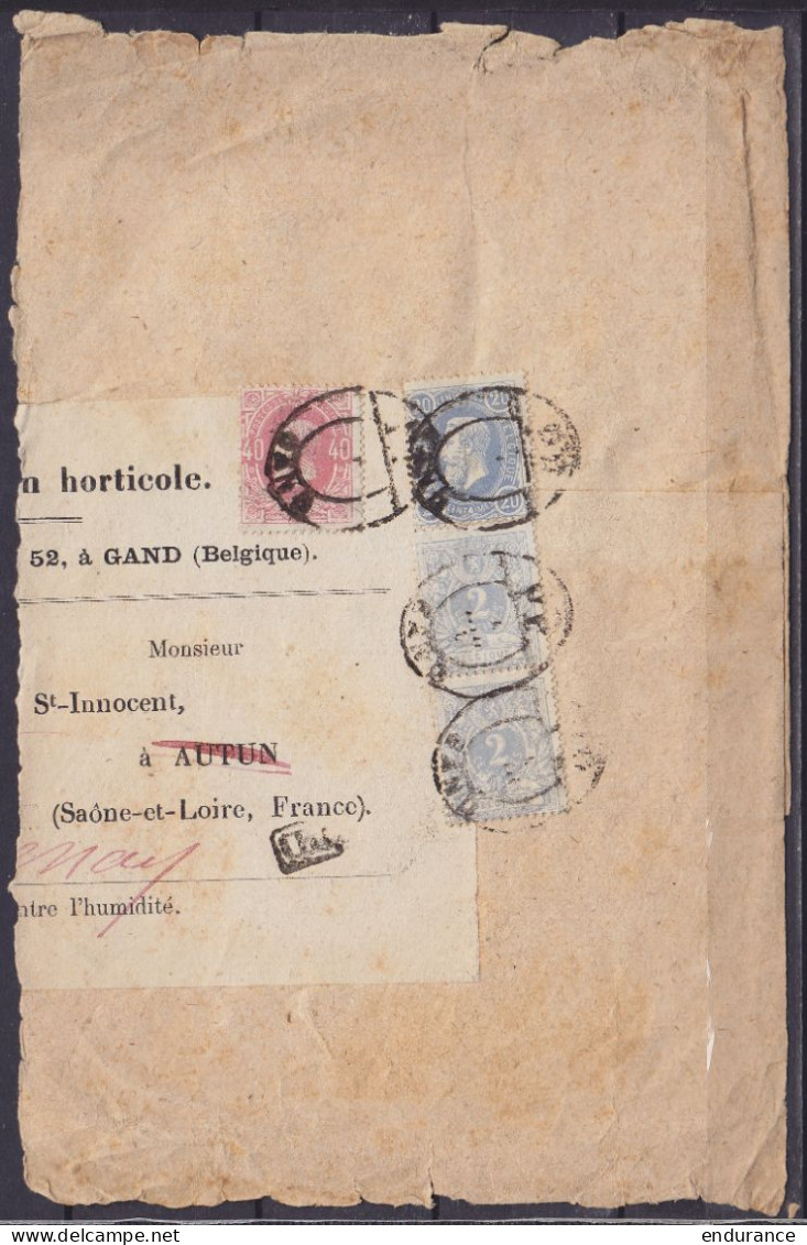 Fragment D'imprimé Affr. Paire Verticale N°27 + N°31+34 (port 64c !!!) Càd Imprimés "P.P./ GAND" Pour AUTUN France Réexp - 1869-1883 Leopold II