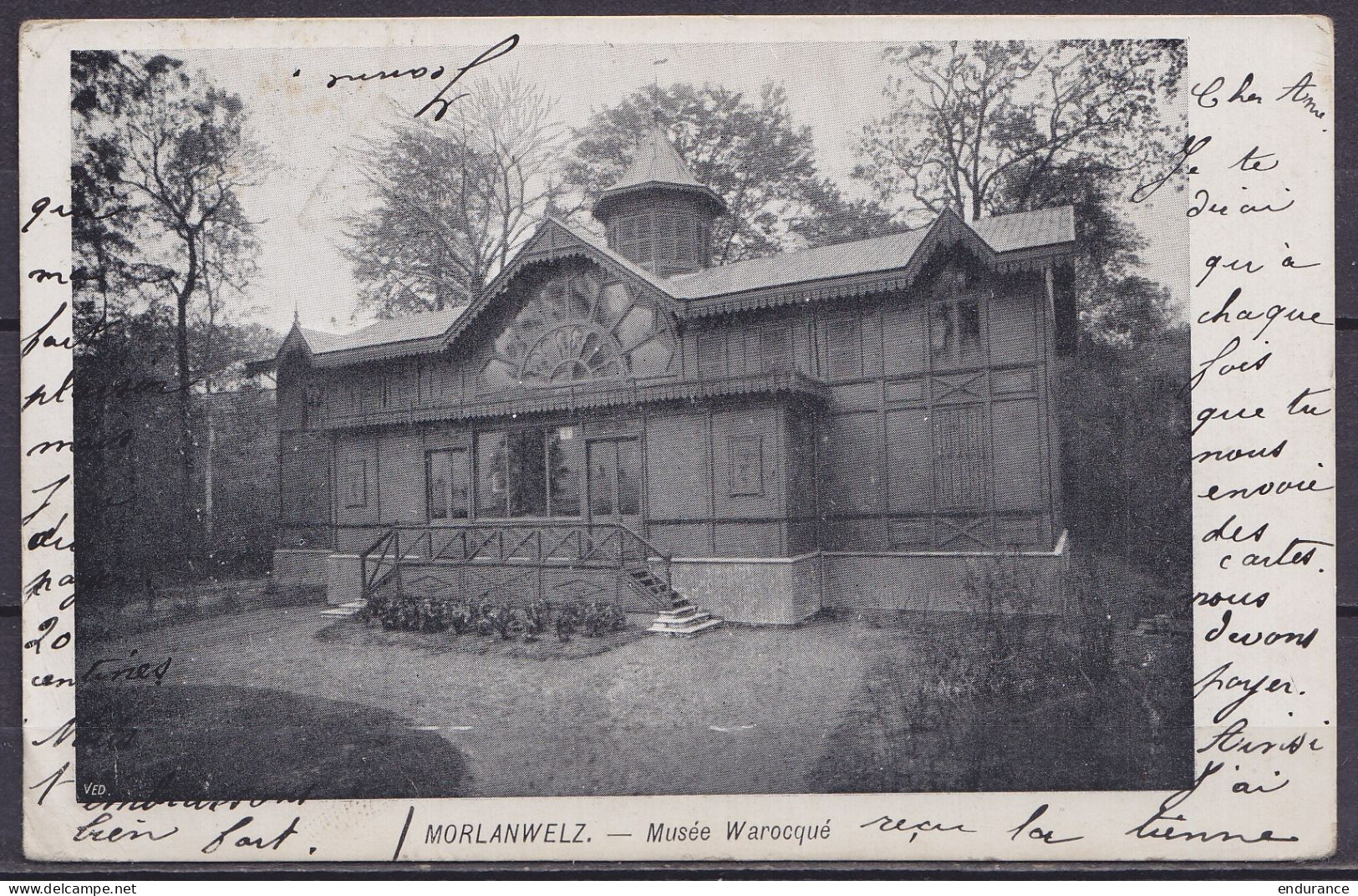 CP Musée Warocqué Morlanwelz Affr. N°58 Càd ANVERS (STATION) /15 OCTO 1903 Pour CASTLE-HILL Reading - Cachet "IRISH 5" ( - 1893-1900 Fijne Baard