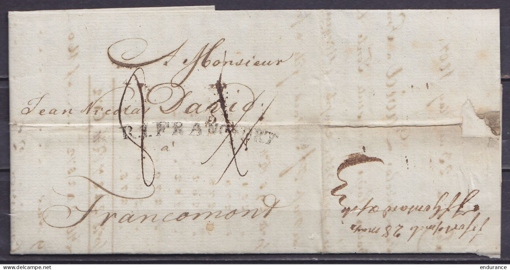 L. Datée 23 May 1807 Acheminée De PRAGUE Pour FRANCOMONT - Griffe "R.1.FRANCFORT" (au Dos: Marque Du Messager "fcfort …  - 1794-1814 (Periodo Francese)