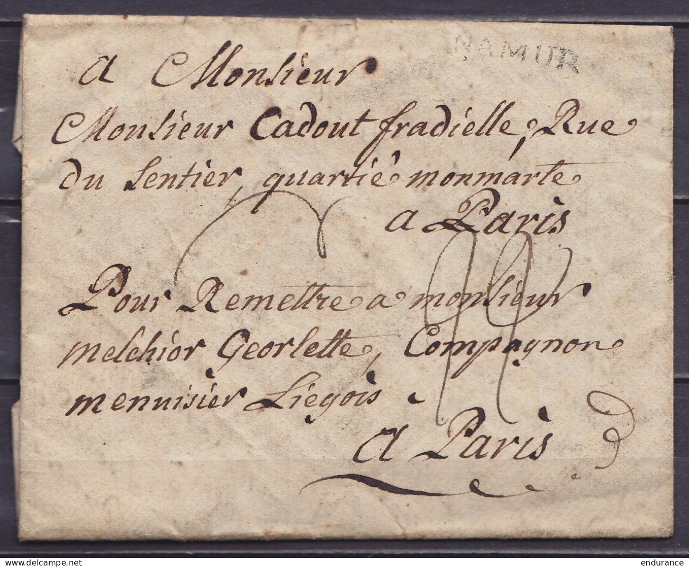 L. Datée 22 Juillet 1778 De FOSSE Pour MONTMARTRE Paris - Griffe "NAMUR" - Port "22" - 1714-1794 (Paises Bajos Austriacos)