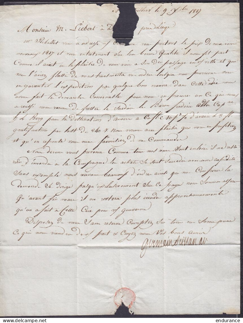 L. Datée 9 Décembre 1817 De ??? Pour DIEUPART Près Liège - Griffe "LUYK" - Port "|" - 1815-1830 (Holländische Periode)