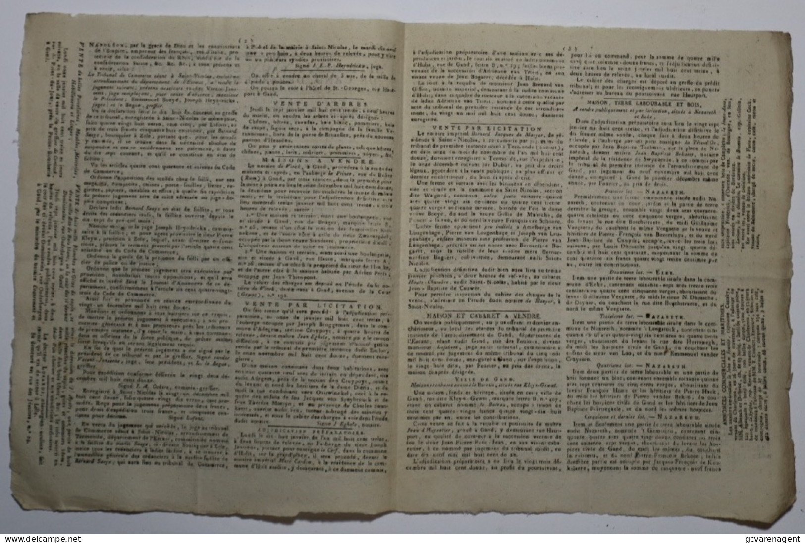 KRANT 2 TALIG - MARDI 5 JANVIER 1813 - AFFICHES ,ANNONCES ET AVIS DIVERS DE GAND , DEPARTEMENT DE L'ESCAUT - Testi Generali