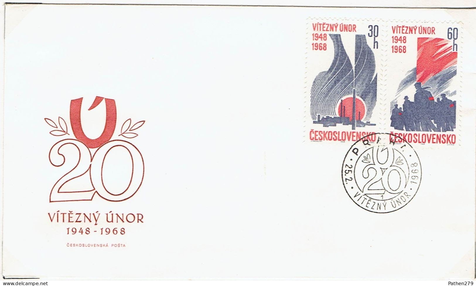Enveloppe 1er Jour Tchécoslovaquie Février Victorieux 20 Ans 1948-1968 - FDC
