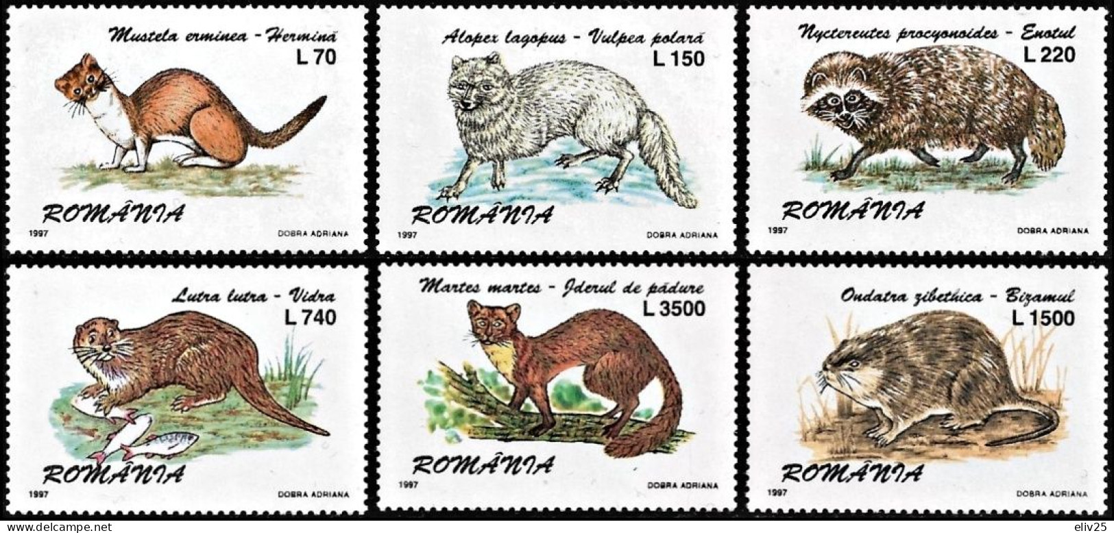 Romania 1997, Fur Animals - 6 V. MNH - Andere & Zonder Classificatie