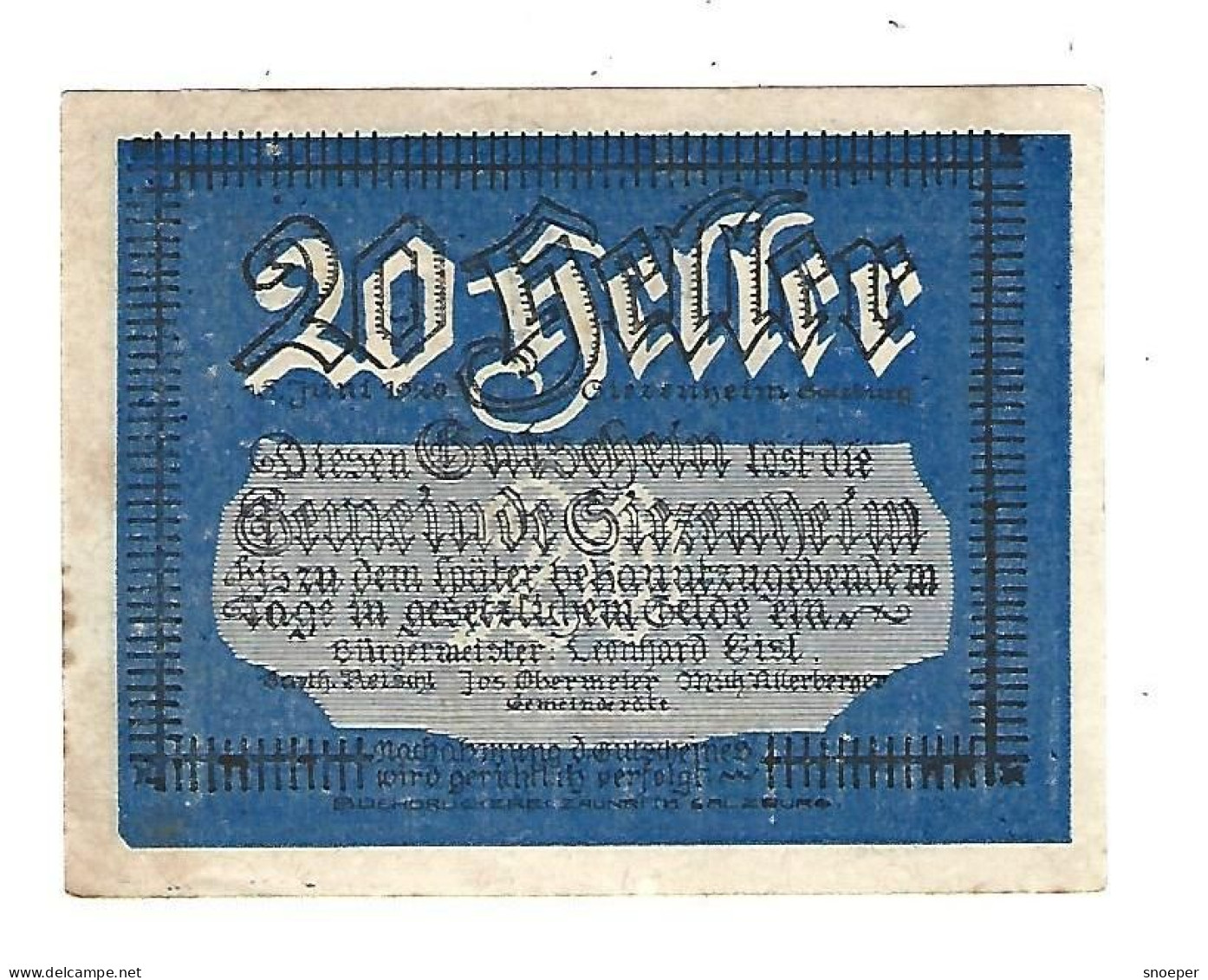 **notgeld   Austria   Siezenheim  20 Heller  996.1c - Austria