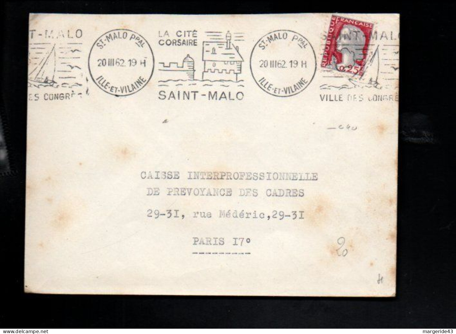 BELLE OBLITERATION MECANIQUE DE SAINT MALO 1962 - Annullamenti Meccaniche (Varie)