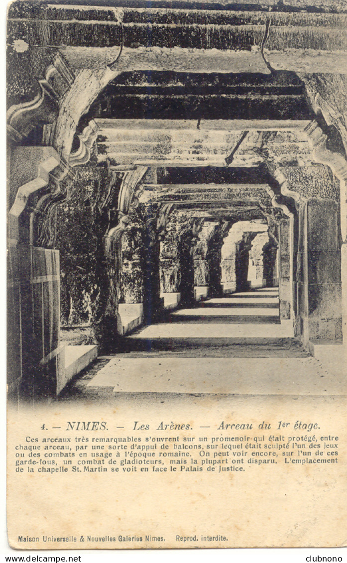 CPA - NIMES - LES ARENES - ARCEAU DU 1er ETAGE - Nîmes