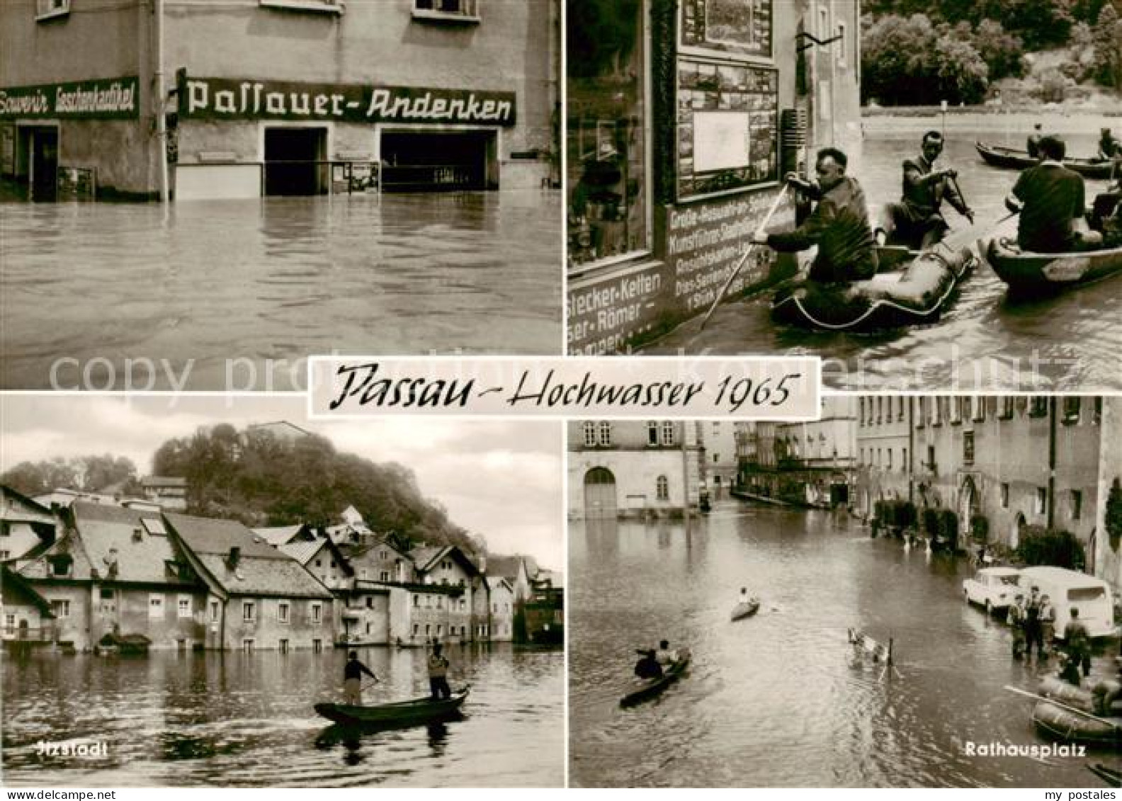 73854191 Passau Hochwasser 1965 Itzstadt Rathausplatz Schlauchboot  Passau - Passau