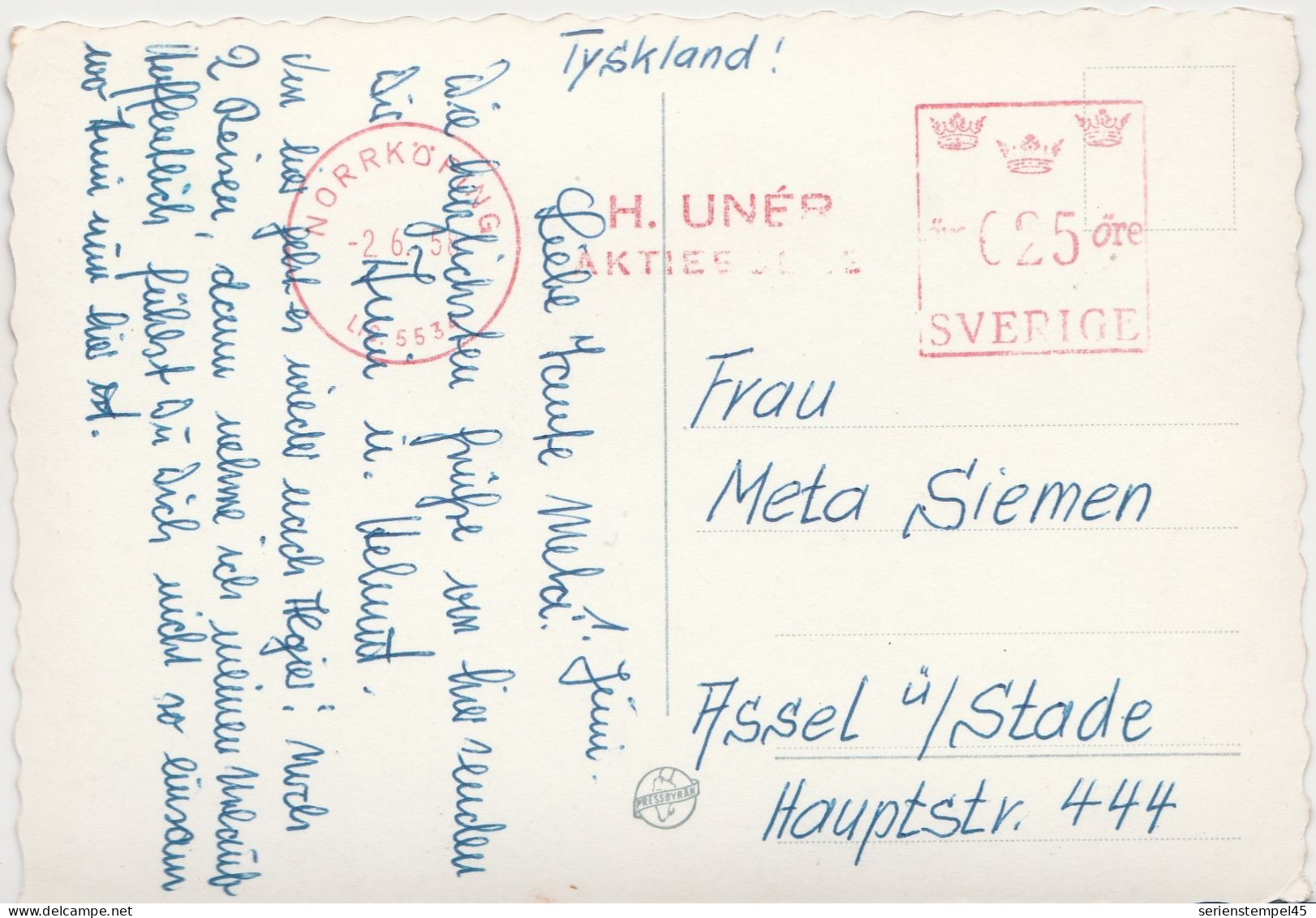 Schweden Ansichtskarte Mit Freistempel Norrköping 1958 Uner Hälsning Fran Norköping - Lettres & Documents