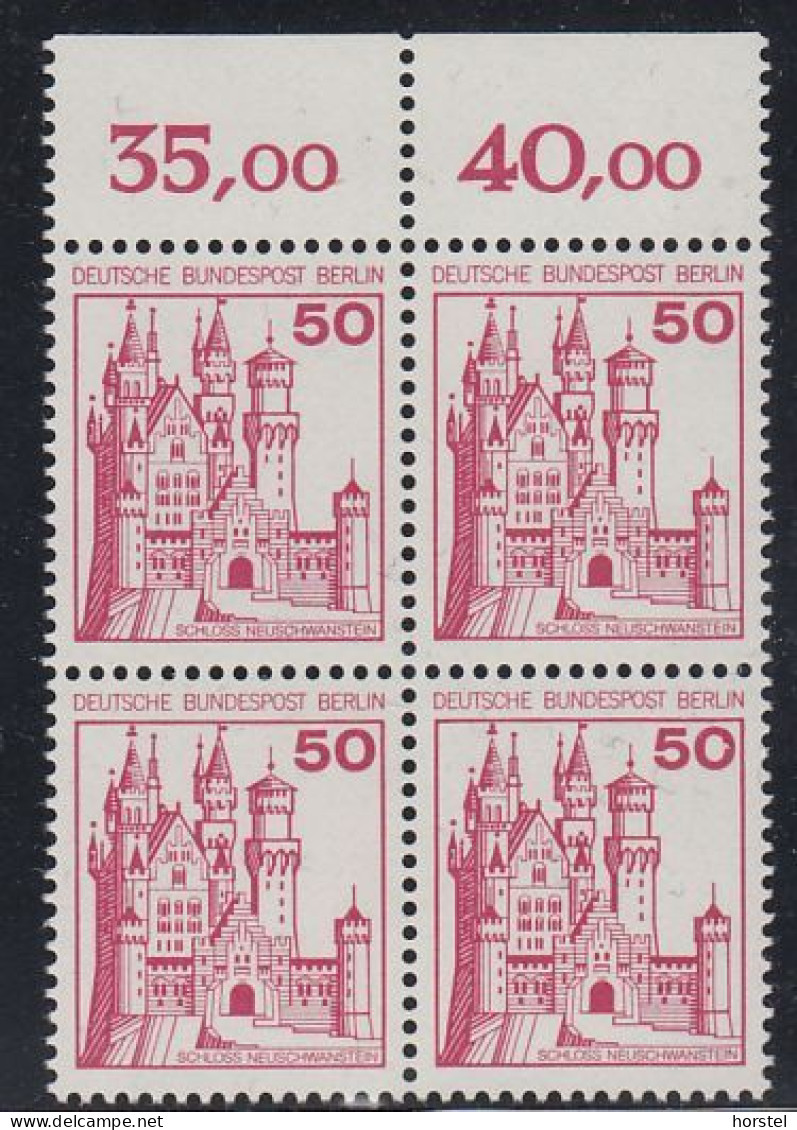 Berlin Mi.Nr.536 - Burgen Und Schlösser - Schloß Neuschwanstein Mit Rand - 4er Block - Postfrisch - Unused Stamps