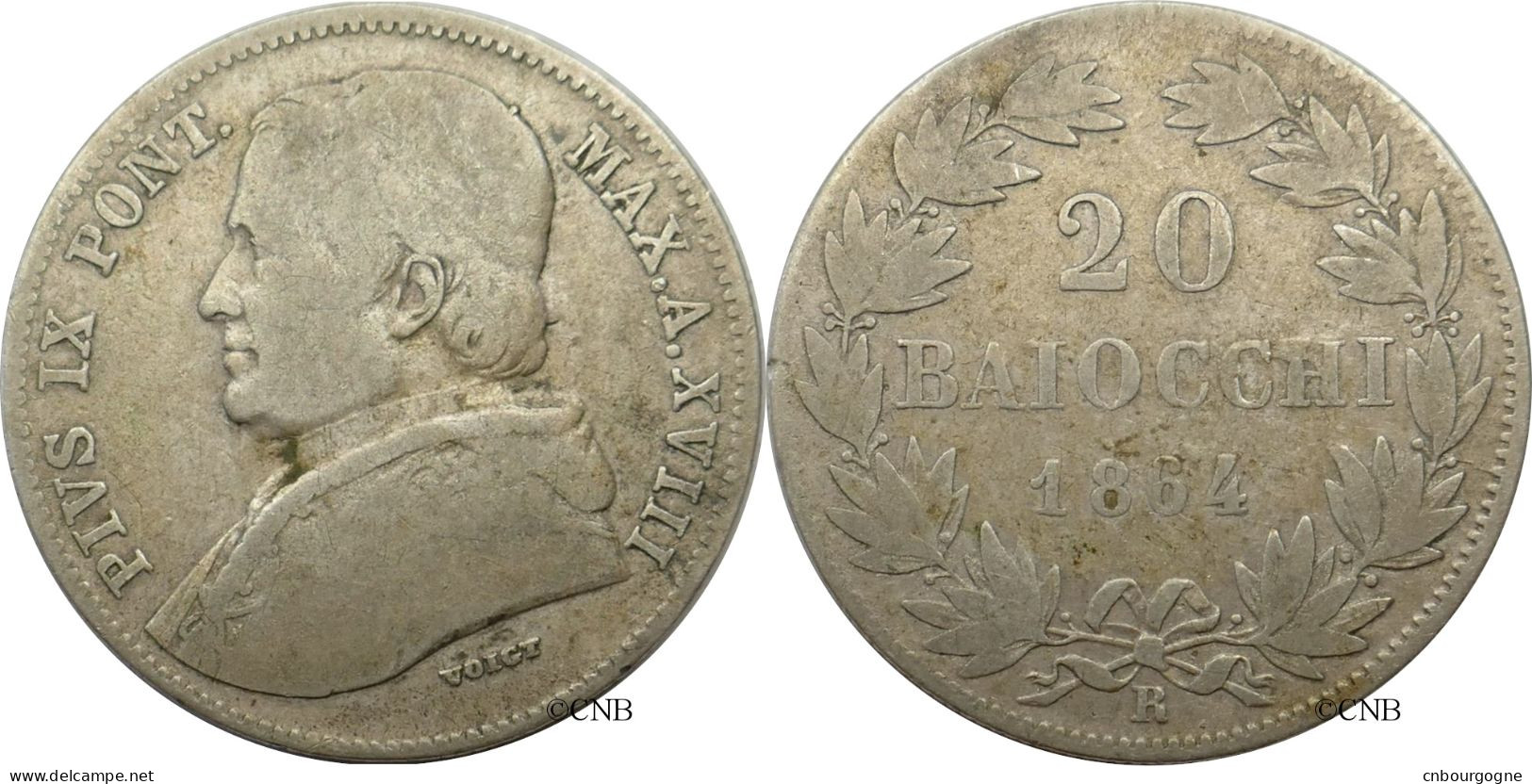 Italie - États Pontificaux - Pie IX - 20 Baiocchi 1864 AN XVIII R - TB/VF25 - Mon5802 - Altri & Non Classificati