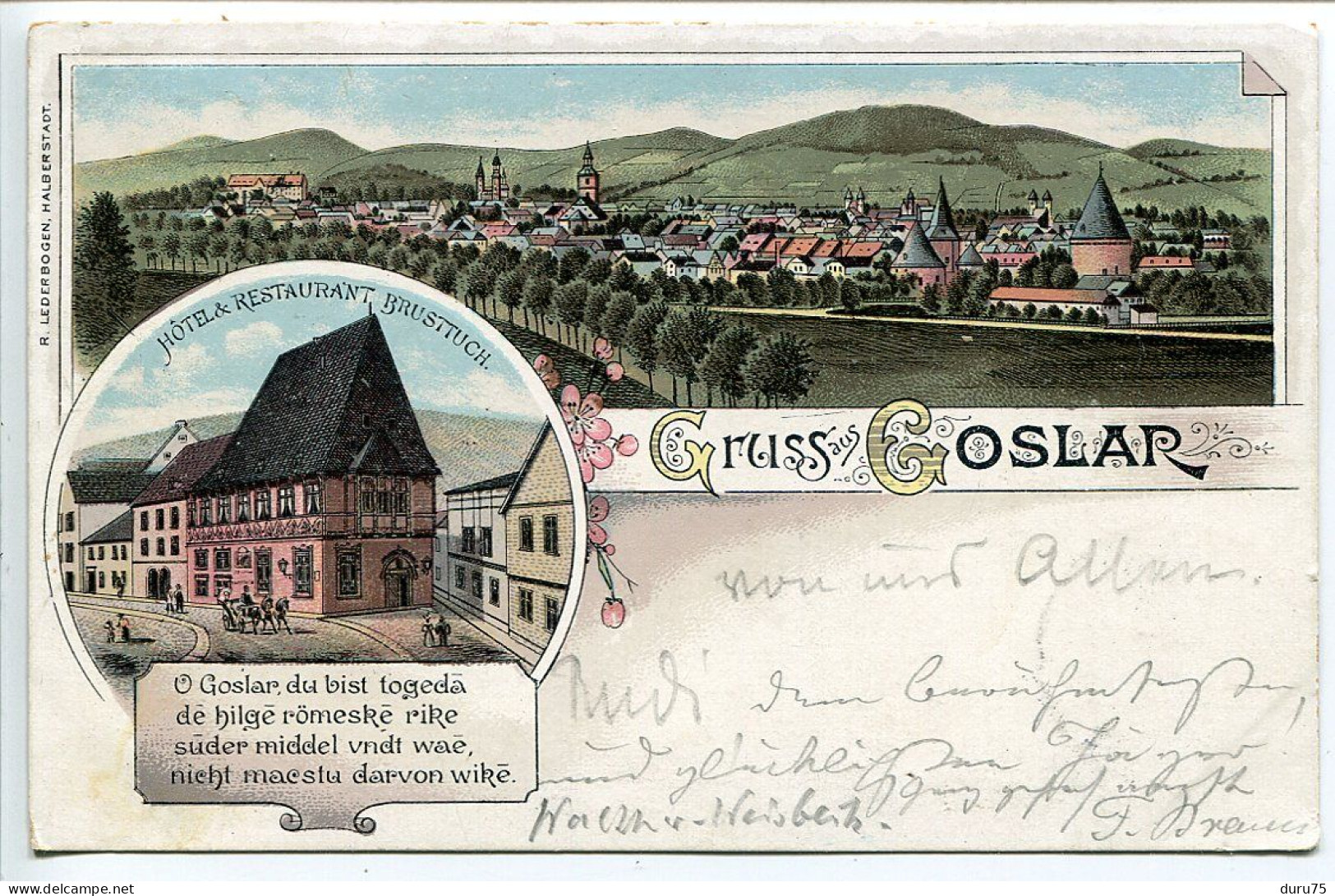 ALLEMAGNE 1898 * Pionnière Voyagé 5.1.1898 * Gruss Aus GOSLAR Hôtel Restaurant Brusttuch * Excellent état - Goslar