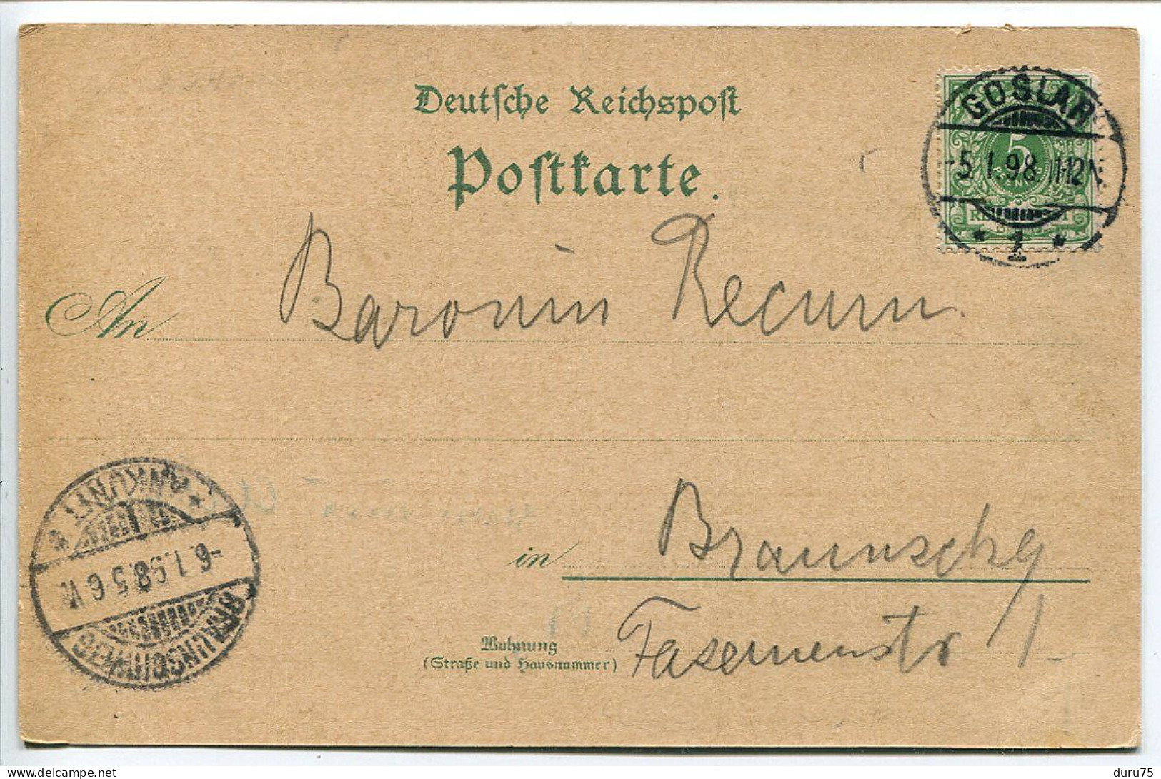 ALLEMAGNE 1898 * Pionnière Voyagé 5.1.1898 * Gruss Aus GOSLAR Hôtel Restaurant Brusttuch * Excellent état - Goslar