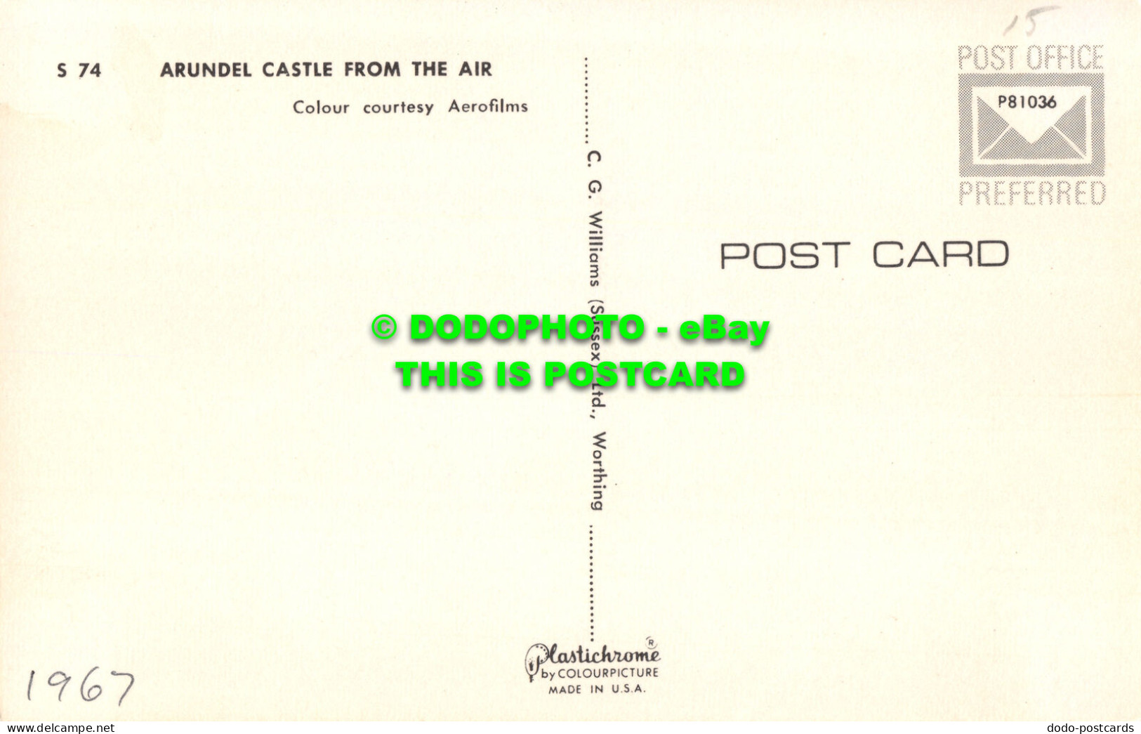 R519325 Arundel Castle From The Air. C. G. Williams. Aerofilms. 1967 - Monde