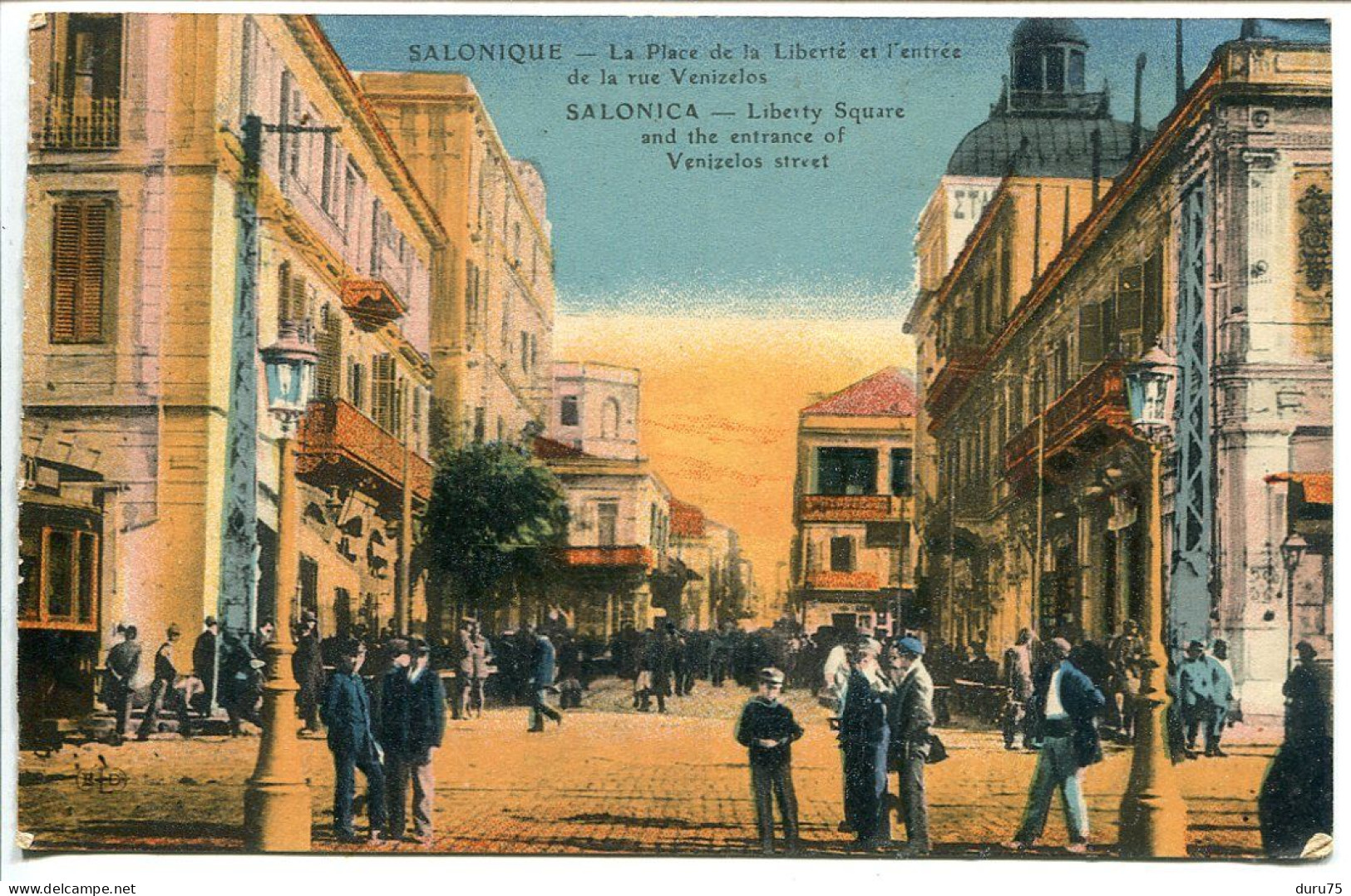 GRÈCE CPA Couleur Ecrite Par Soldat En 1918 * SALONIQUE La Place De La Liberté Et L'entrée De La Rue Venizelos (animée) - Griekenland