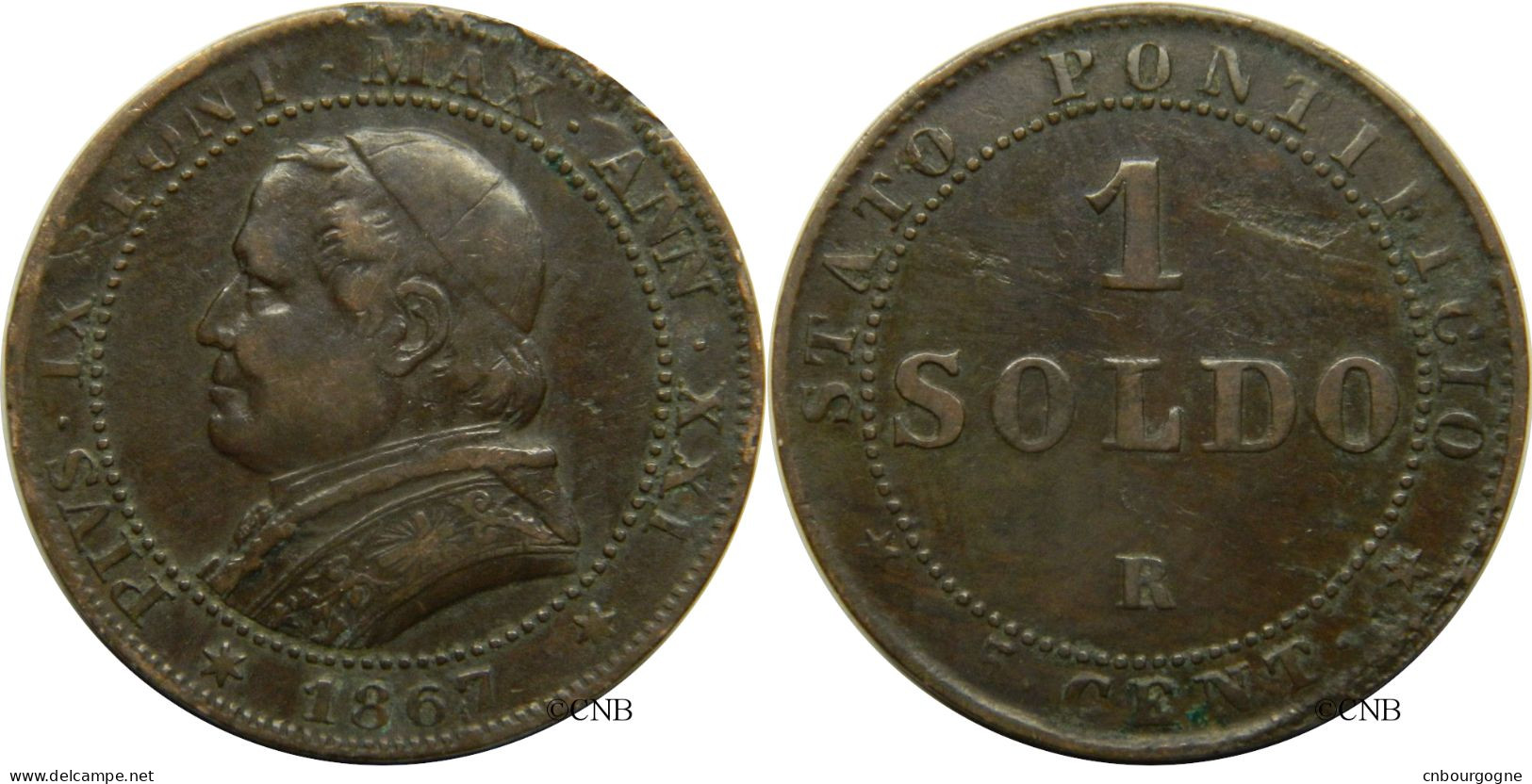 Italie - États Pontificaux - Pie IX - 1 Soldo / 5 Centesimi 1867 R Grand Buste Petite Date - TTB/XF45 - Mon4487 - Autres & Non Classés