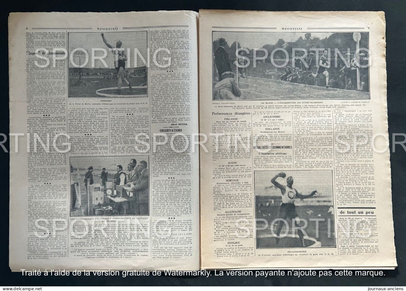 1927 Rare Revue Sportive " SPORTING " CYCLISME PARIS = VICHY - AUTOMOBILE MONTLHERY - BUGATTI - ATHLÉTISME - BOXE - 1900 - 1949