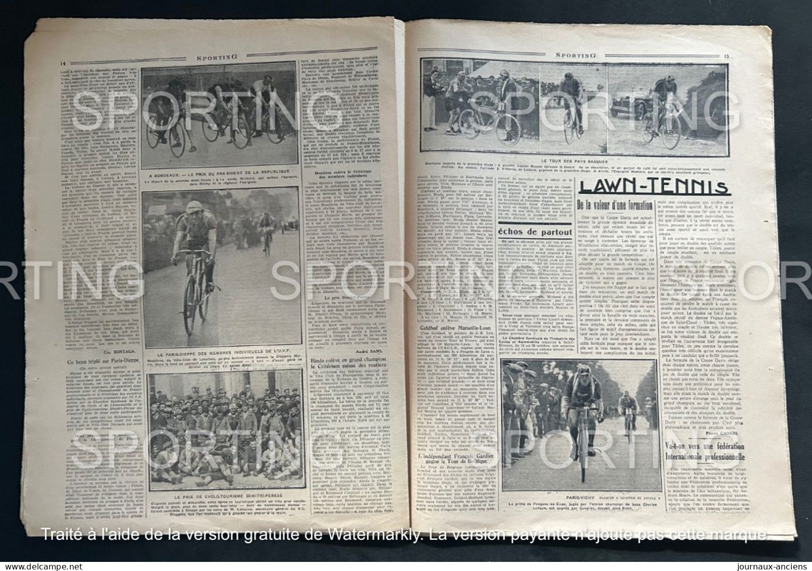 1927 Rare Revue Sportive " SPORTING " CYCLISME PARIS = VICHY - AUTOMOBILE MONTLHERY - BUGATTI - ATHLÉTISME - BOXE