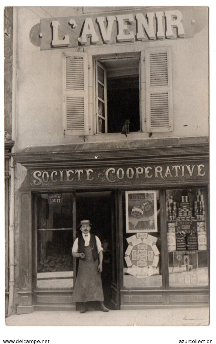 Devanture De L'épicerie " L'Avenir ". Société Coopérative. Carte Photo Animée Non Située - Geschäfte