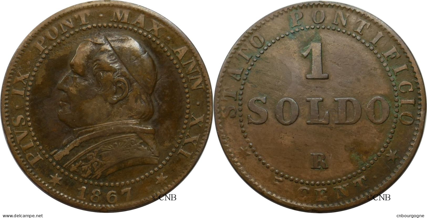 Italie - États Pontificaux - Pie IX - 1 Soldo / 5 Centesimi 1867 R Grand Buste Petite Date - TTB/XF45 - Mon5803 - Other & Unclassified