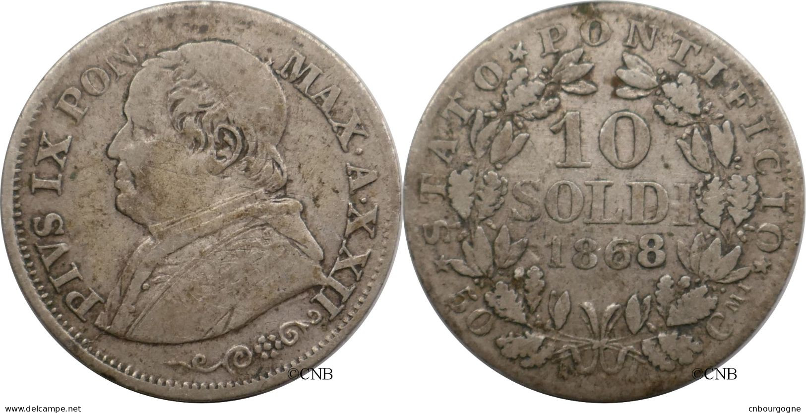 Italie - États Pontificaux - Pie IX - 10 Soldi / 50 Centesimi 1868 AN XXII Petit R - TB/VF25 - Mon6256 - Sonstige & Ohne Zuordnung