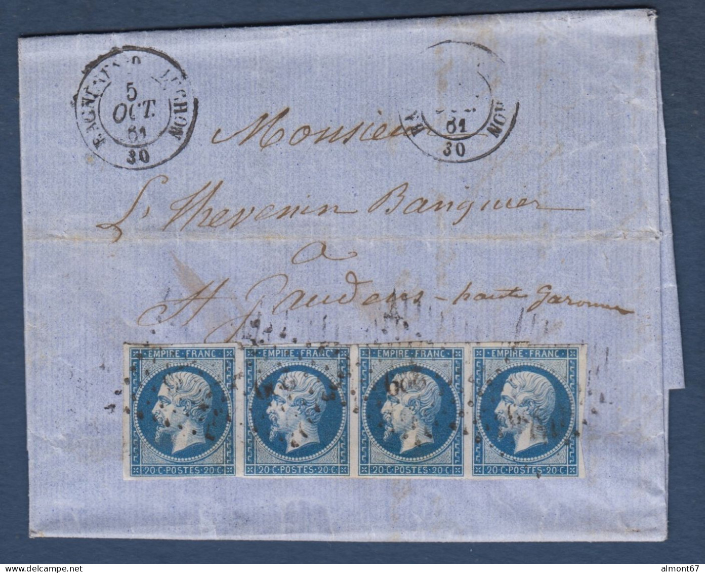 Bande De 4 Du 14B Sur Lettre De Luchon - Cote : 180 € - 1853-1860 Napoléon III.