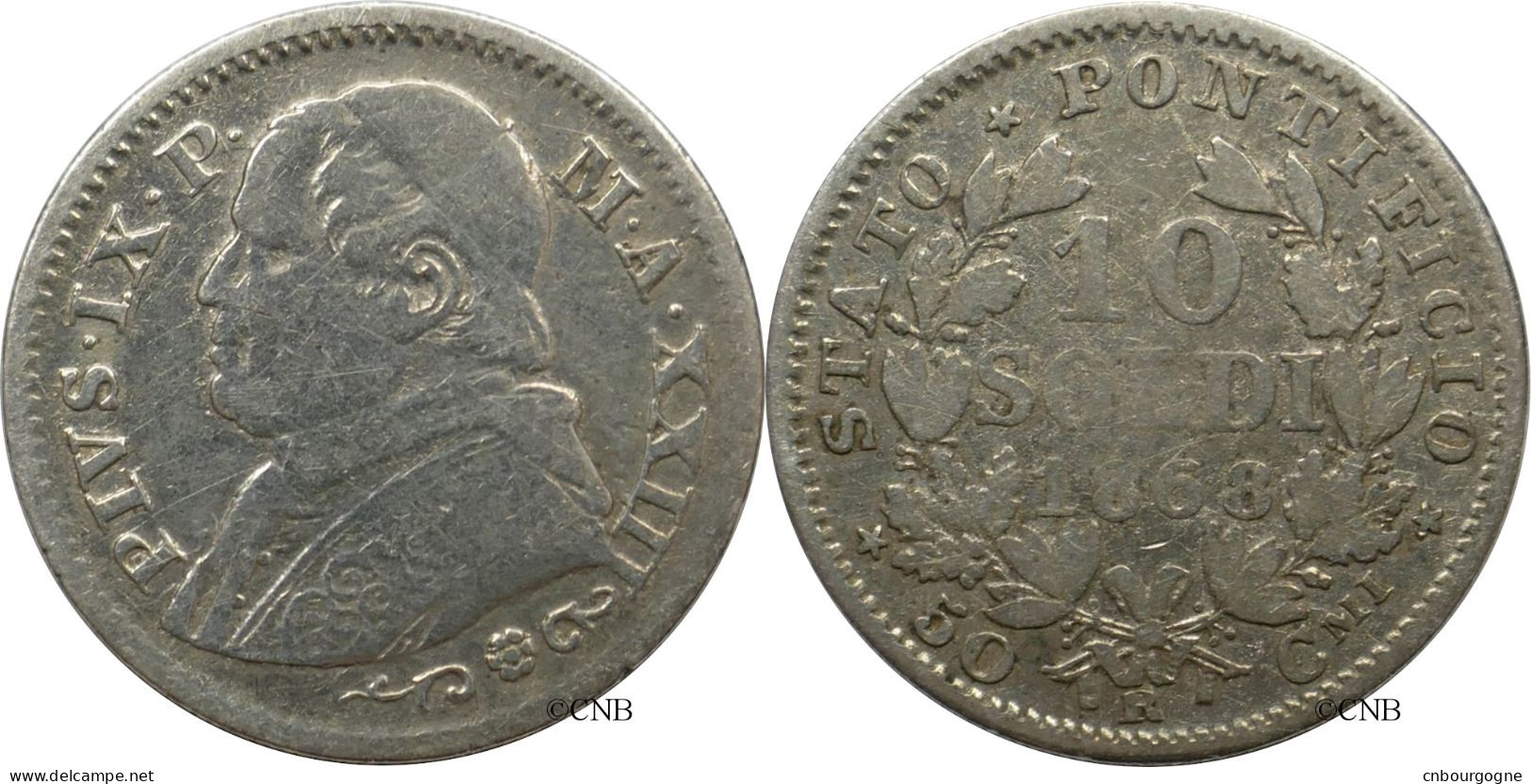 Italie - États Pontificaux - Pie IX - 10 Soldi / 50 Centesimi 1868 AN XXIII Grand R - TB/VF20 - Mon5703 - Sonstige & Ohne Zuordnung