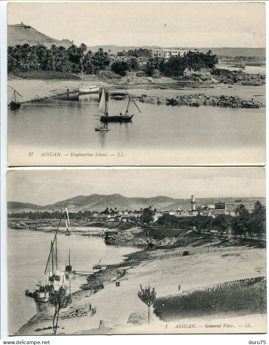 EGYPTE Lot 2 CPA Non écrites * ASSUAN Eléphantine Island & Général View / ASSOUAN Ile D'Eléphantine  & Vue Générale - Aswan