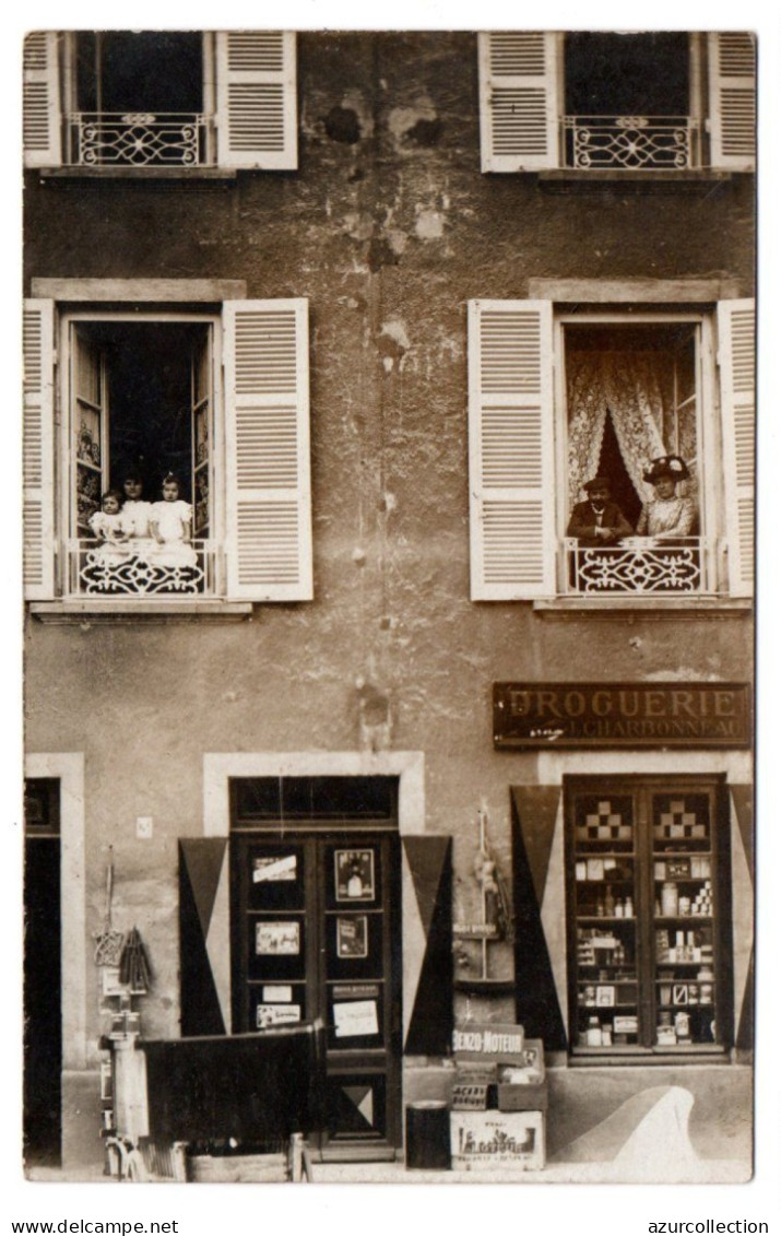 Devanture De La Droguerie Charbonneau. Carte Photo Animée Non Située - Shops