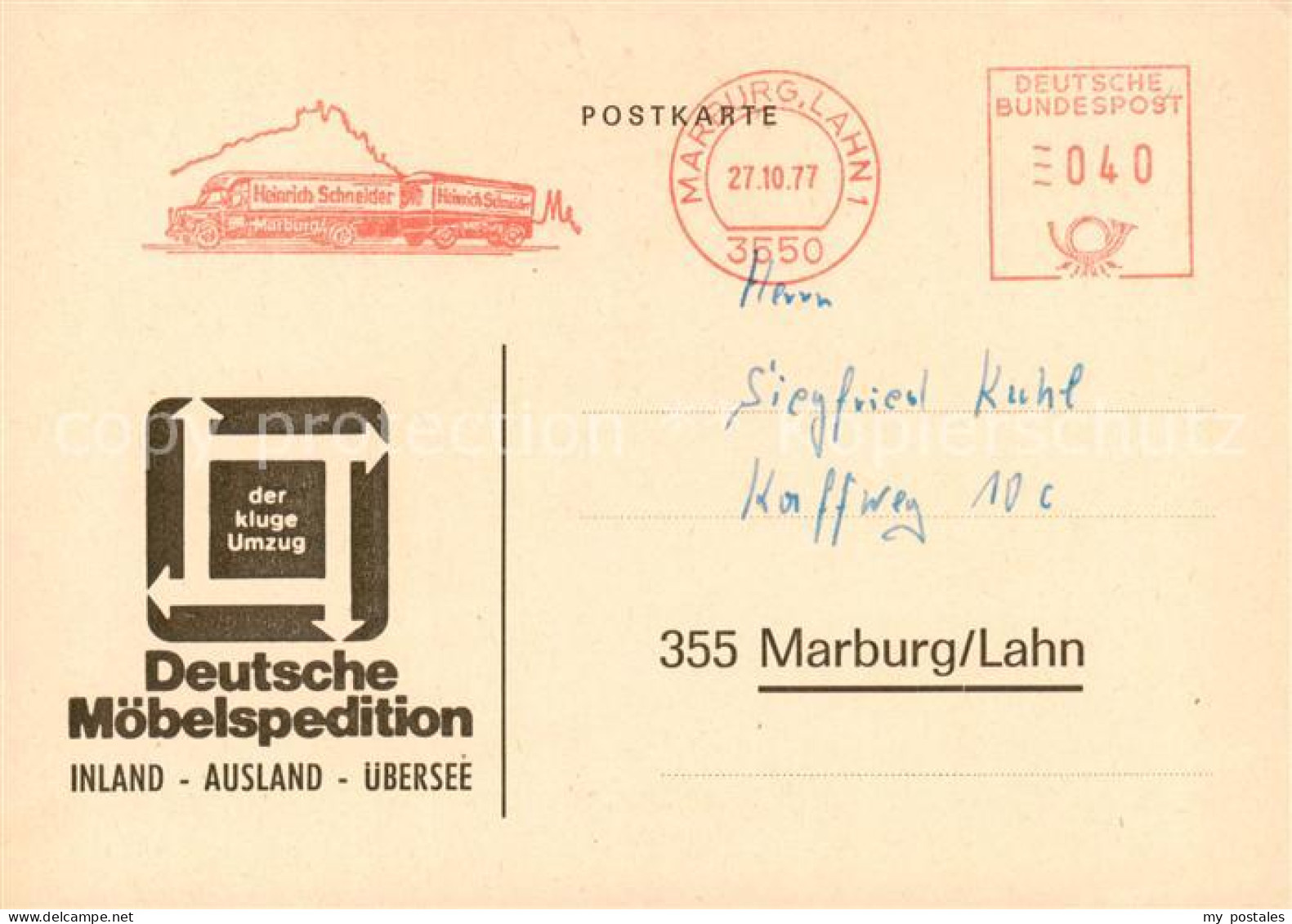 73853941 Marburg Lahn Heinrich Schneider Internat Spedition Sendungsbenachrichti - Marburg