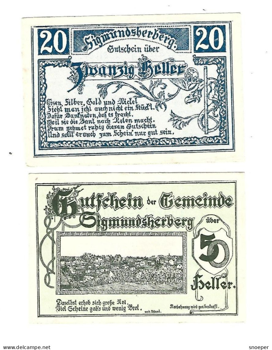 **notgeld   Austria   Sigmundsherberg  20+ 50 Heller  998a - Austria