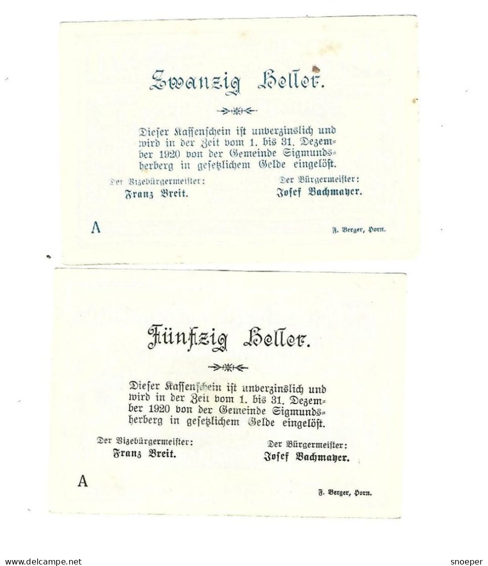 **notgeld   Austria   Sigmundsherberg  20+ 50 Heller  998a - Austria