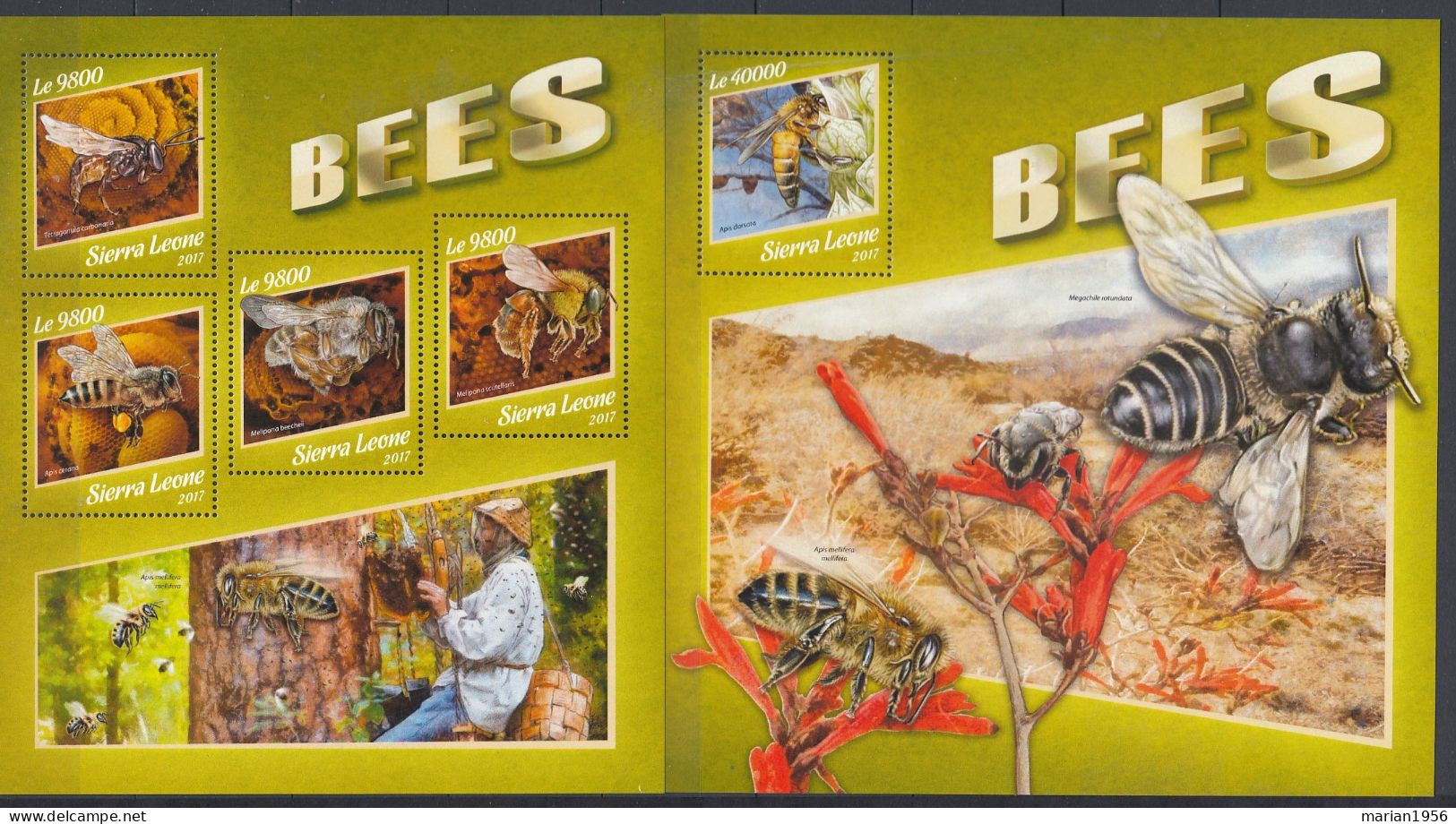 Sierra Leone 2017 - ABEILLES - BL + BF XL  - MNH - Yvert 39 Eur. - Honeybees
