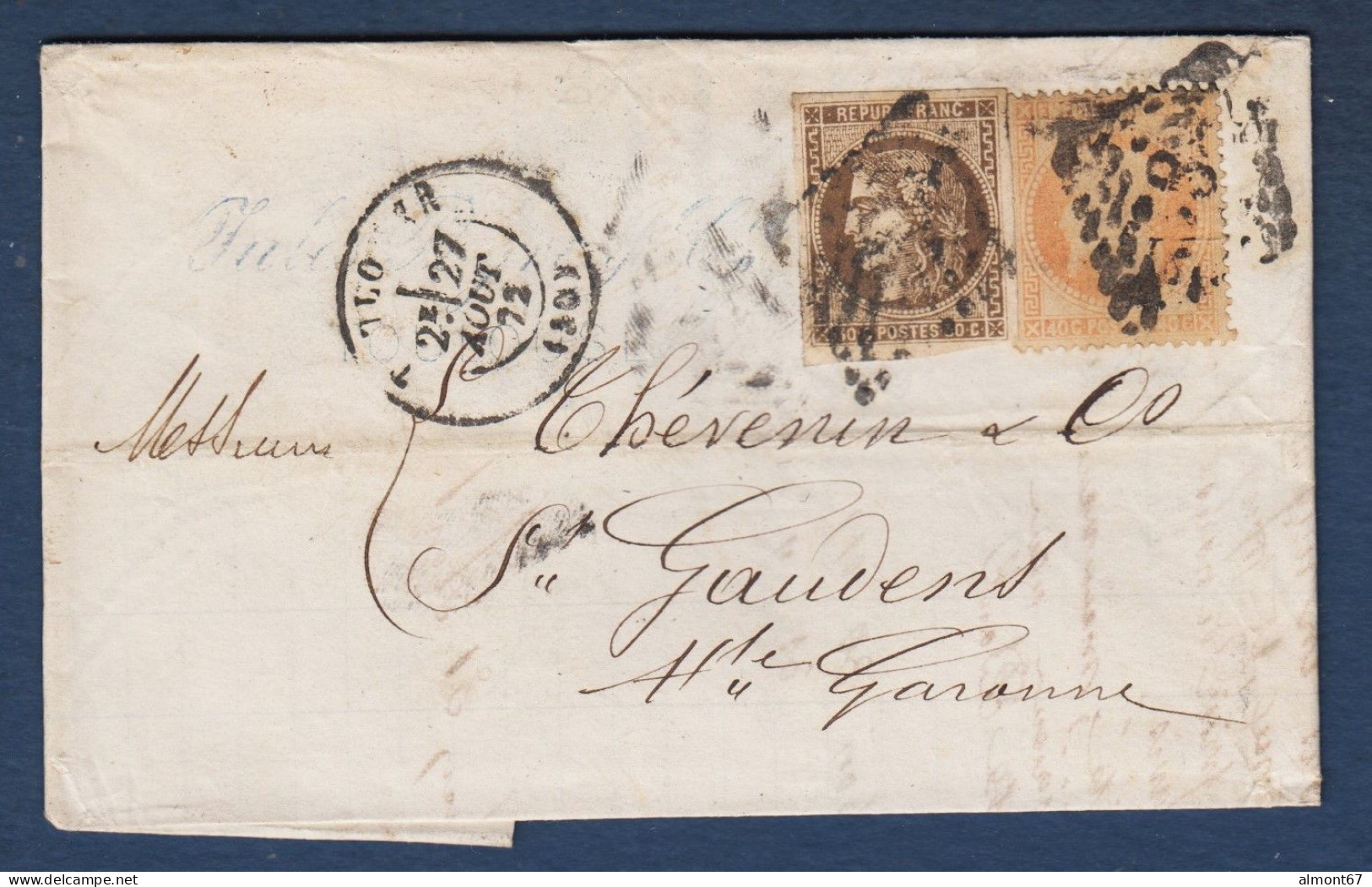 Bordeaux N° 47 Et Lauré N° 31 Sur Lettre De Toulouse Pour St Gaudens - 1870 Uitgave Van Bordeaux