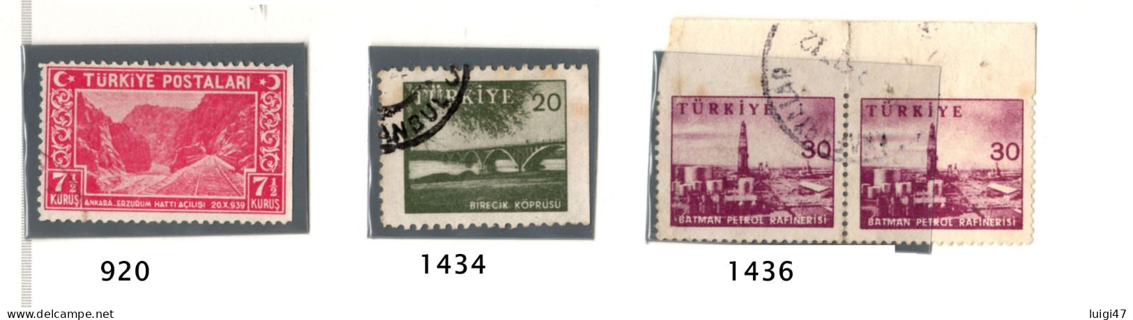 1939- 1959 Turchia Posta Ordinaria - N. 920-1434-1436  Lato Non Dentellato - Usados