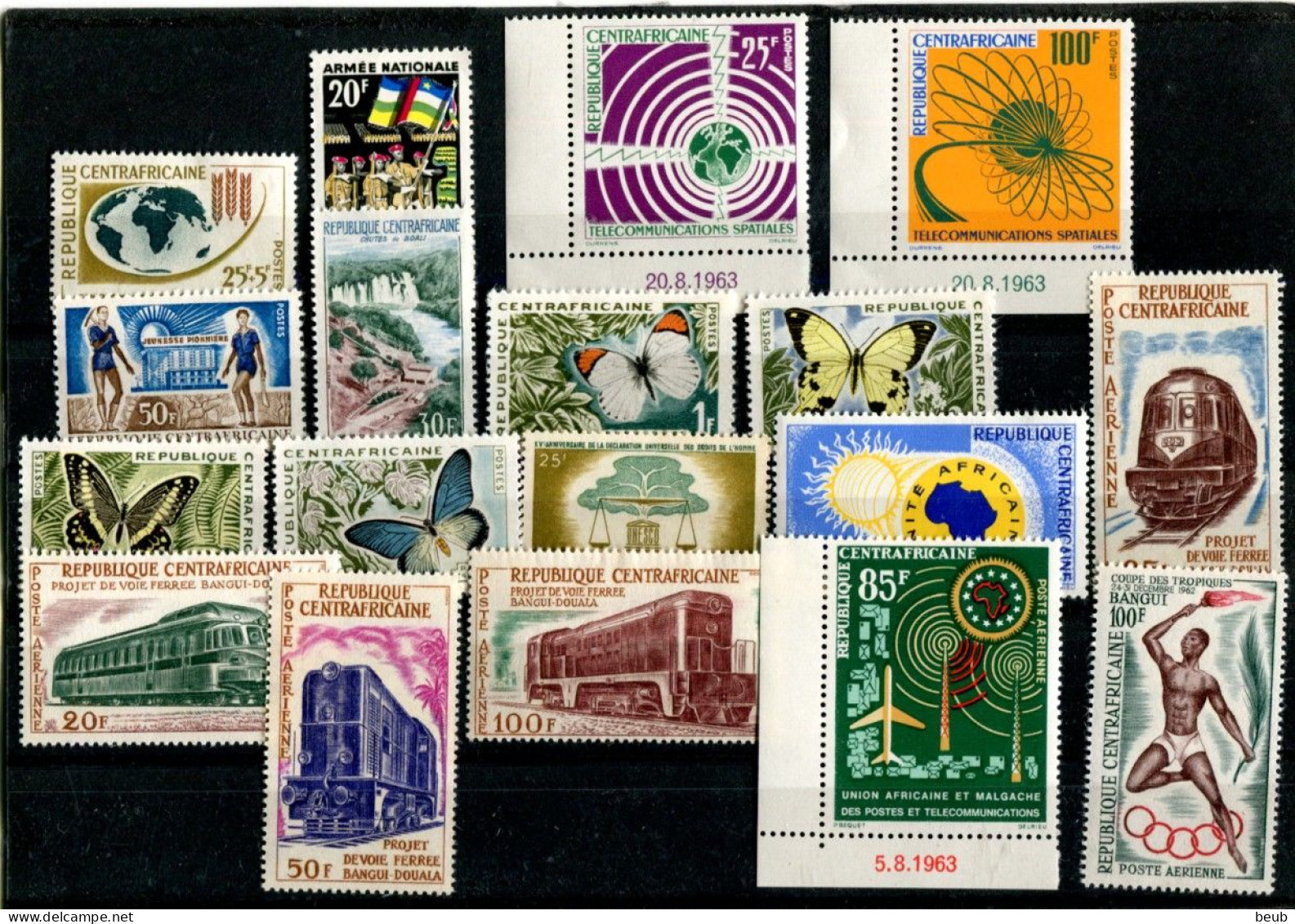 V - REP CENTRAFRICAINE - Année 1963 :  N° Y&T 25 à 35 + PA 9 à 15 -   (18 Timbres  Tous NSC **) - Central African Republic