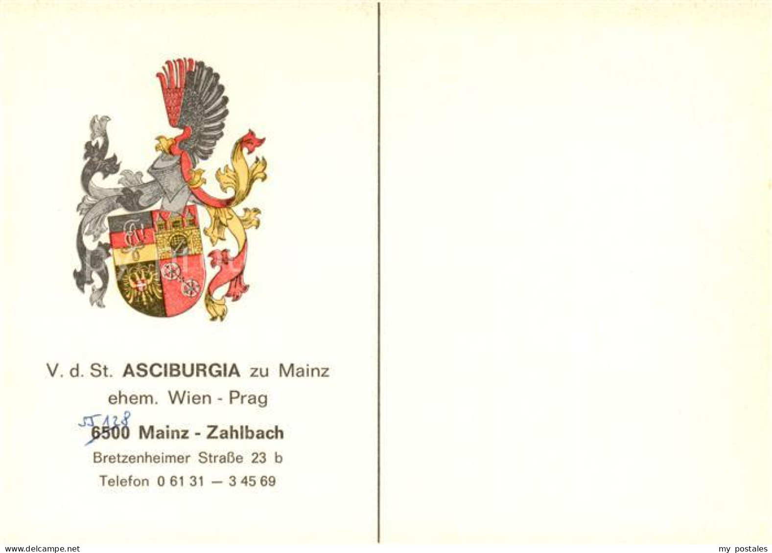 73853657 Mainz  Rhein Studentenvereinigung Asciburgia Zu Mainz Wappen  - Mainz