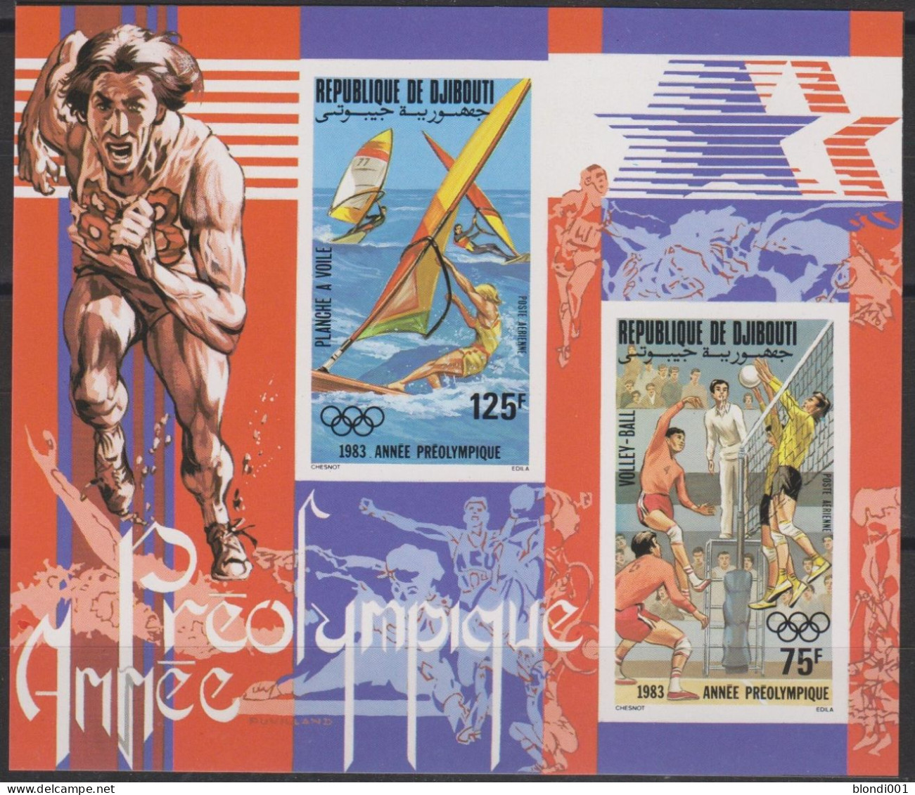 Olympics 1984 - Volleyball - DJIBOUTI - S/S Imperf. De Luxe MNH - Zomer 1984: Los Angeles