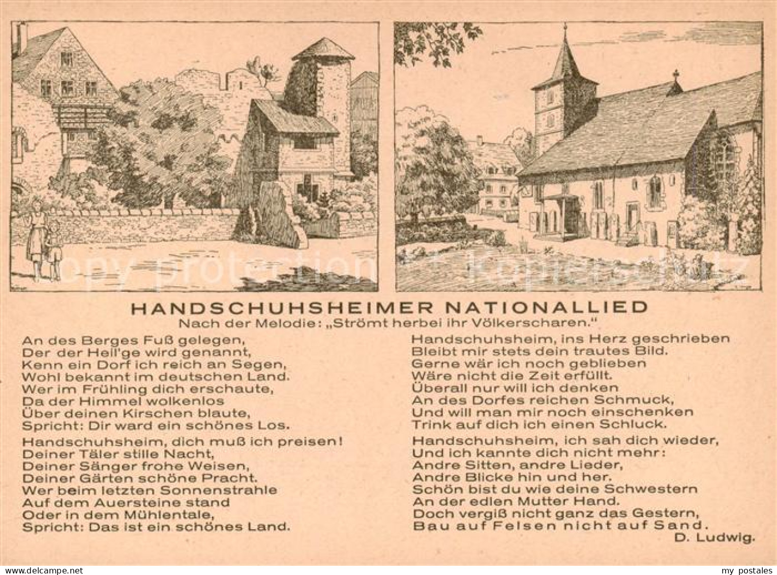 73853652 Handschuhsheim Ortspartien Zeichnung Handschuhsheimer Nationallied Text - Heidelberg