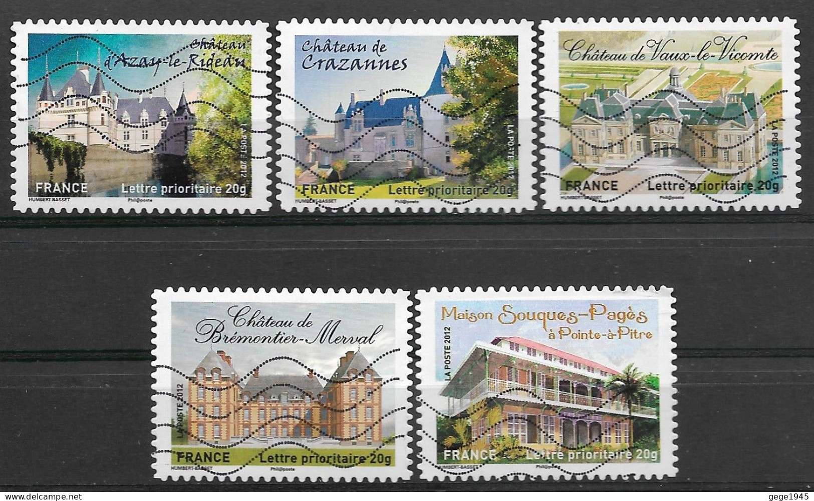 France 2012  Oblitéré Autoadhésif  N° 727 - 728 - 731 - 732 - 736 -  Chateaux Et Demeures Historiques  ( II ) - Used Stamps