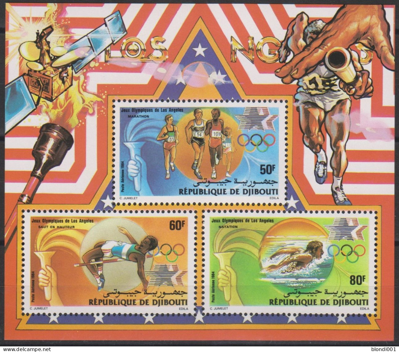 Olympics 1984 - Athletics - SPACE - DJIBOUTI - S/S Perf. De Luxe MNH - Verano 1984: Los Angeles