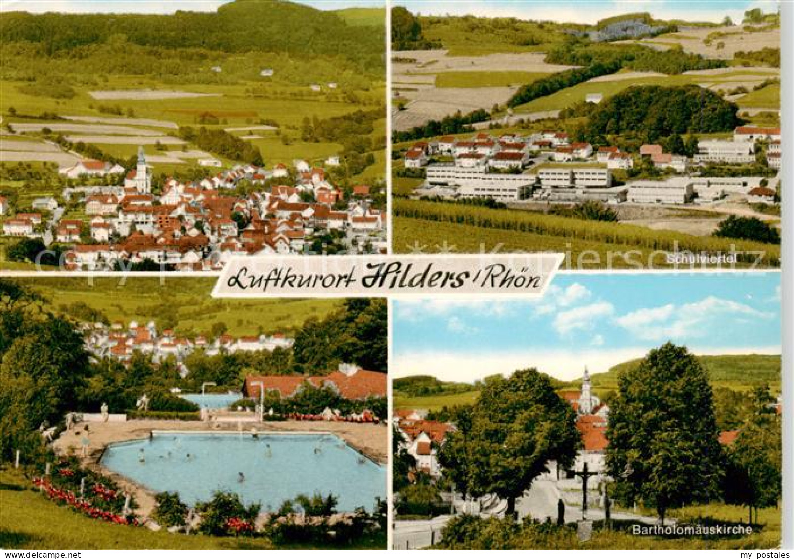 73853626 Hilders Rhoen Fliegeraufnahme Schulviertel Schwimmbad Bartholomaeuskirc - Hilders